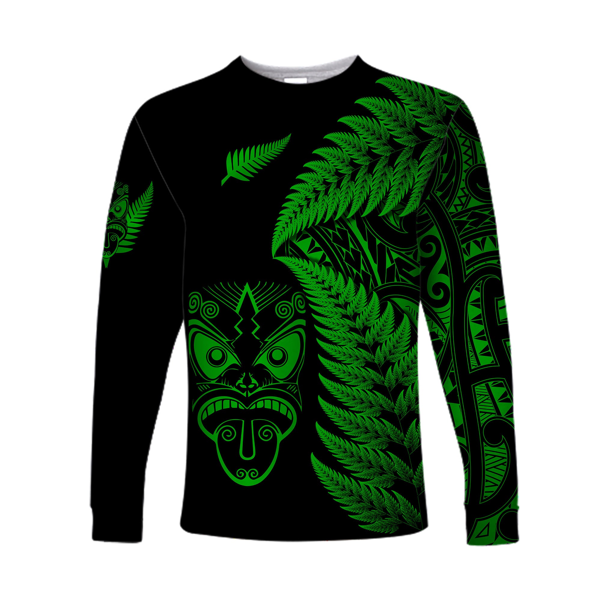 (Custom Personalised) New Zealand Haka Rugby Maori Long Sleeve Shirt Silver Fern Vibes - Green LT8 Unisex Green - Polynesian Pride