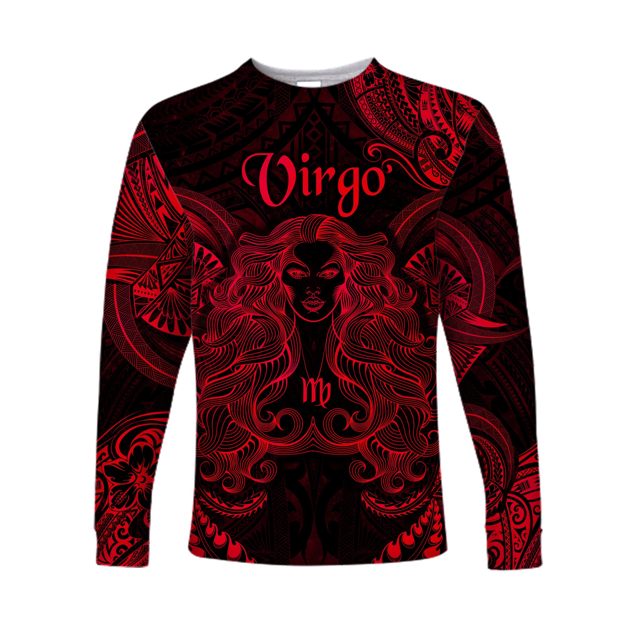 (Custom Personalised) Virgo Zodiac Polynesian Long Sleeve Shirt Unique Style - Red LT8 Unisex Red - Polynesian Pride