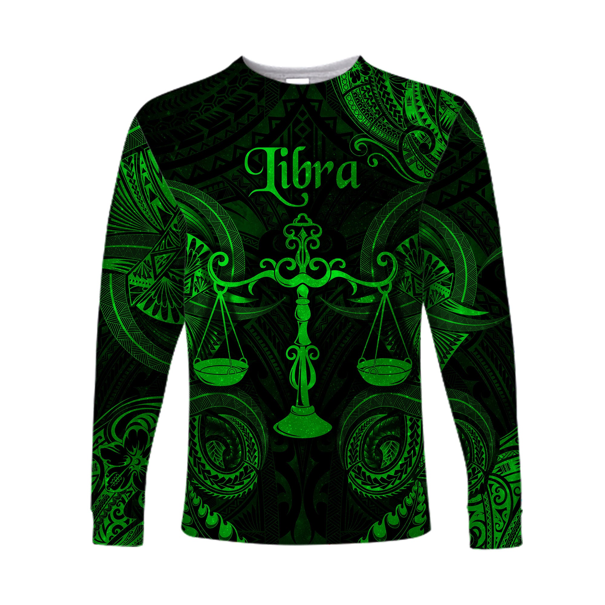 Libra Zodiac Polynesian Long Sleeve Shirt Unique Style - Green LT8 Unisex Green - Polynesian Pride