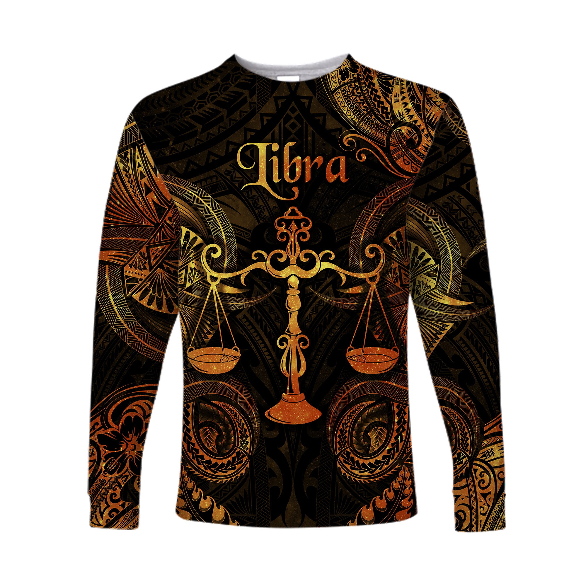 Libra Zodiac Polynesian Long Sleeve Shirt Unique Style - Gold LT8 Unisex Gold - Polynesian Pride