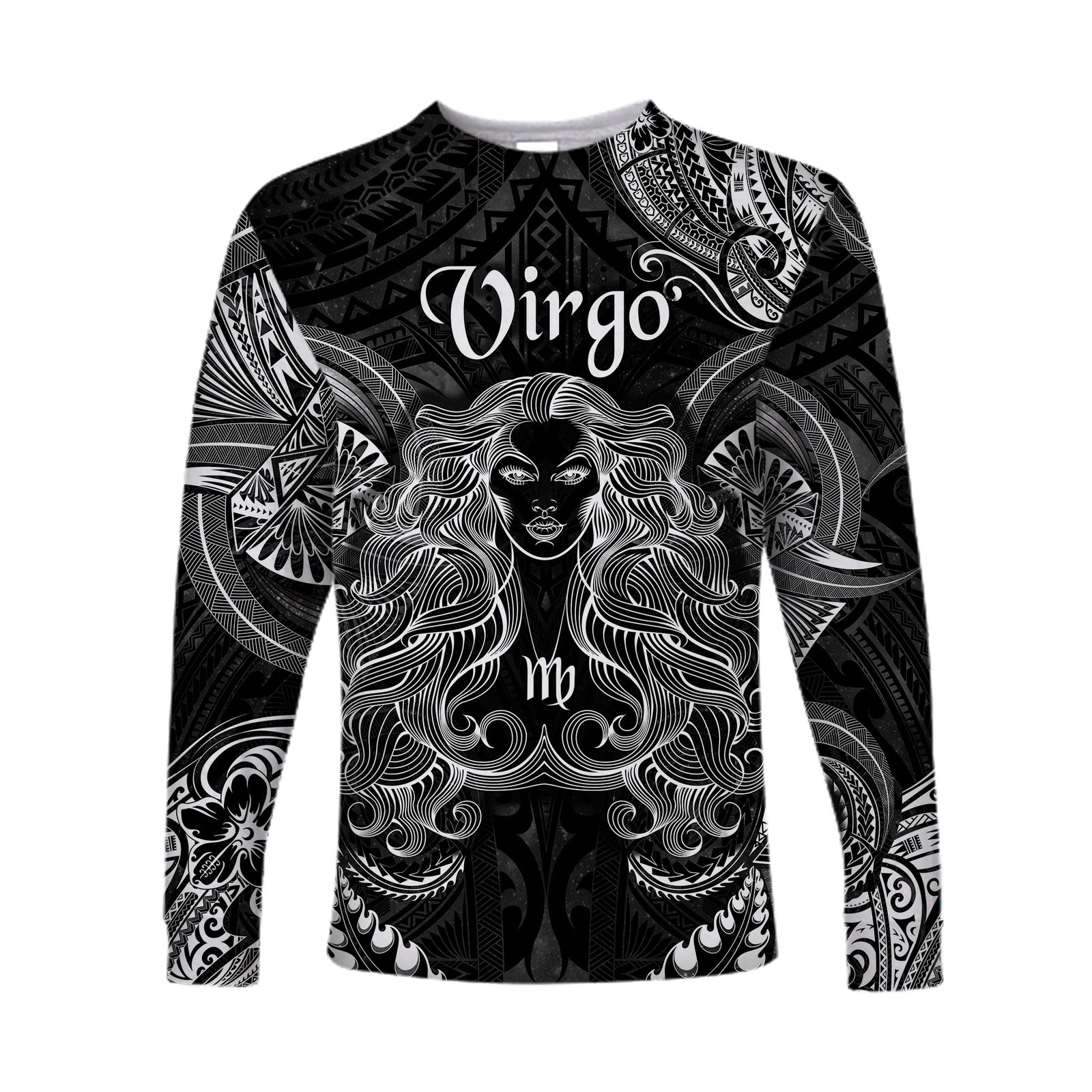 Virgo Zodiac Polynesian Long Sleeve Shirt Unique Style - Black LT8 Unisex Black - Polynesian Pride