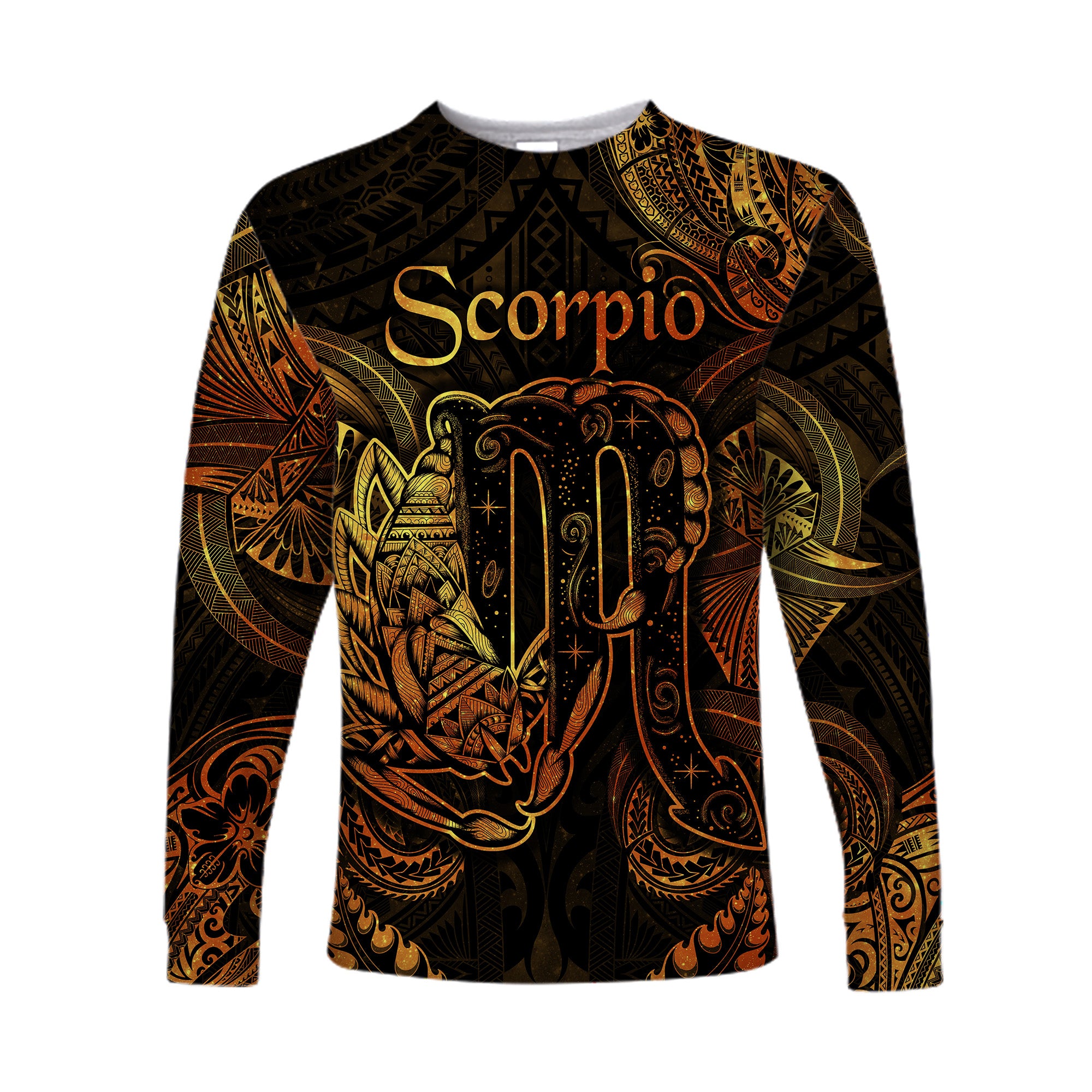 (Custom Personalised) Scorpio Zodiac Polynesian Long Sleeve Shirt Unique Style - Gold LT8 Unisex Gold - Polynesian Pride