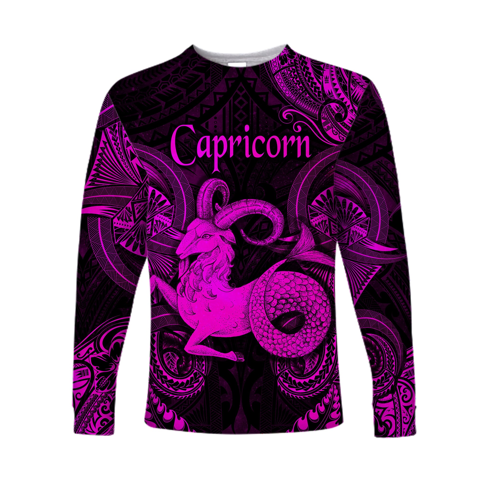 Capricorn Zodiac Polynesian Long Sleeve Shirt Unique Style - Pink LT8 Unisex Pink - Polynesian Pride