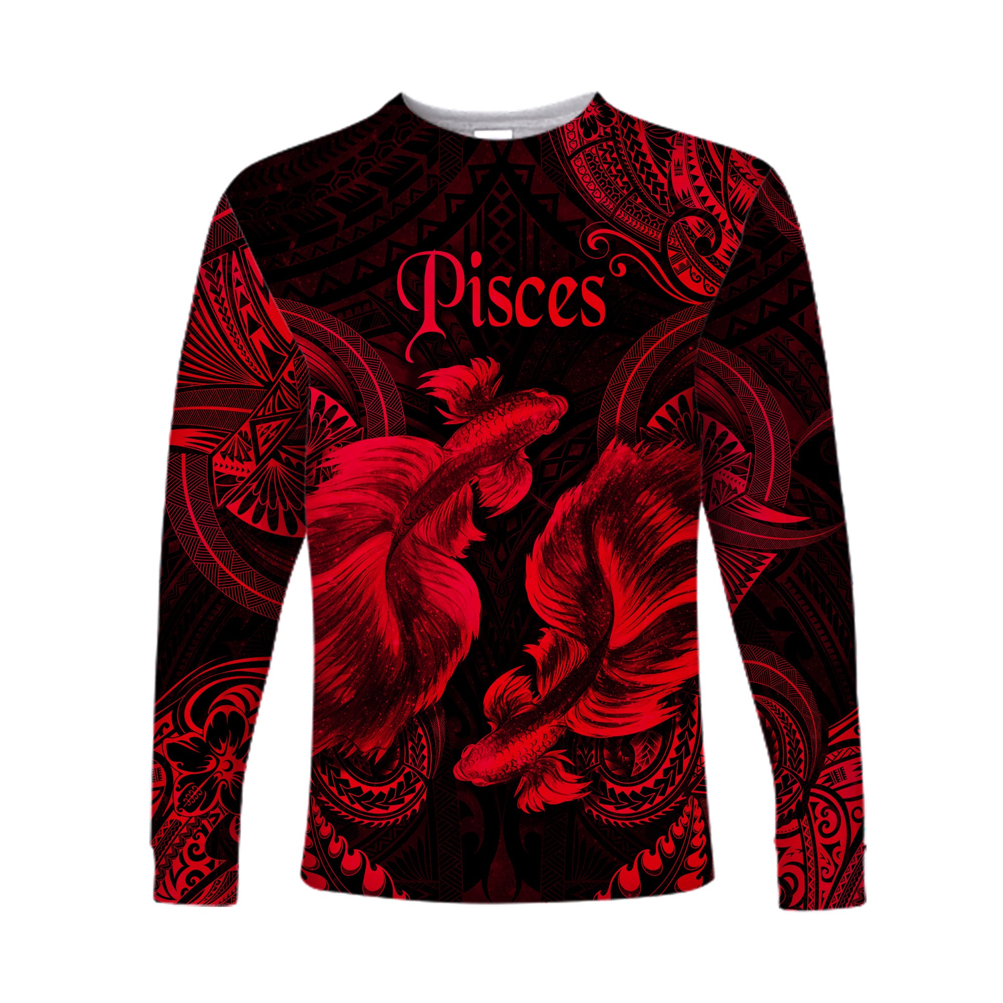 (Custom Personalised) Pisces Zodiac Polynesian Long Sleeve Shirt Unique Style - Red LT8 Unisex Red - Polynesian Pride