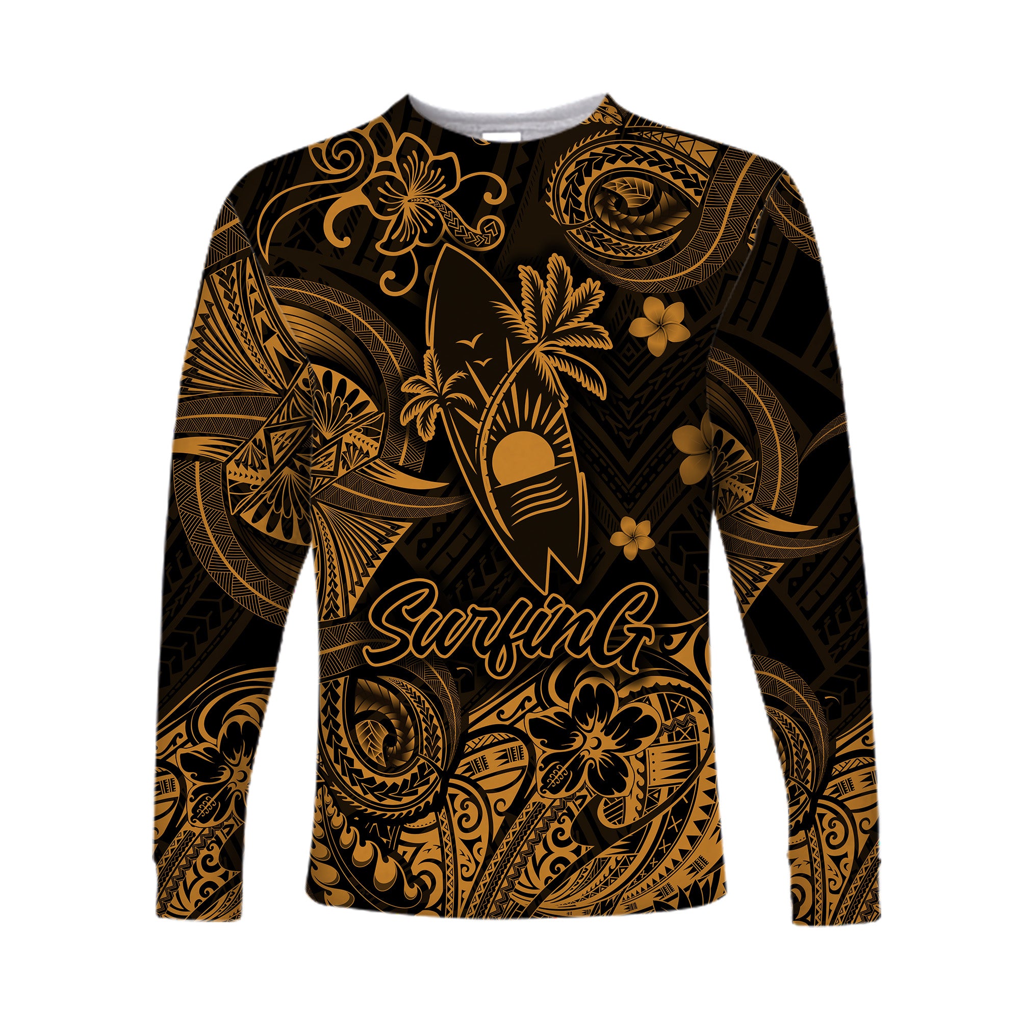 Hawaii Surfing Polynesian Long Sleeve Shirt Unique Style - Gold LT8 - Polynesian Pride