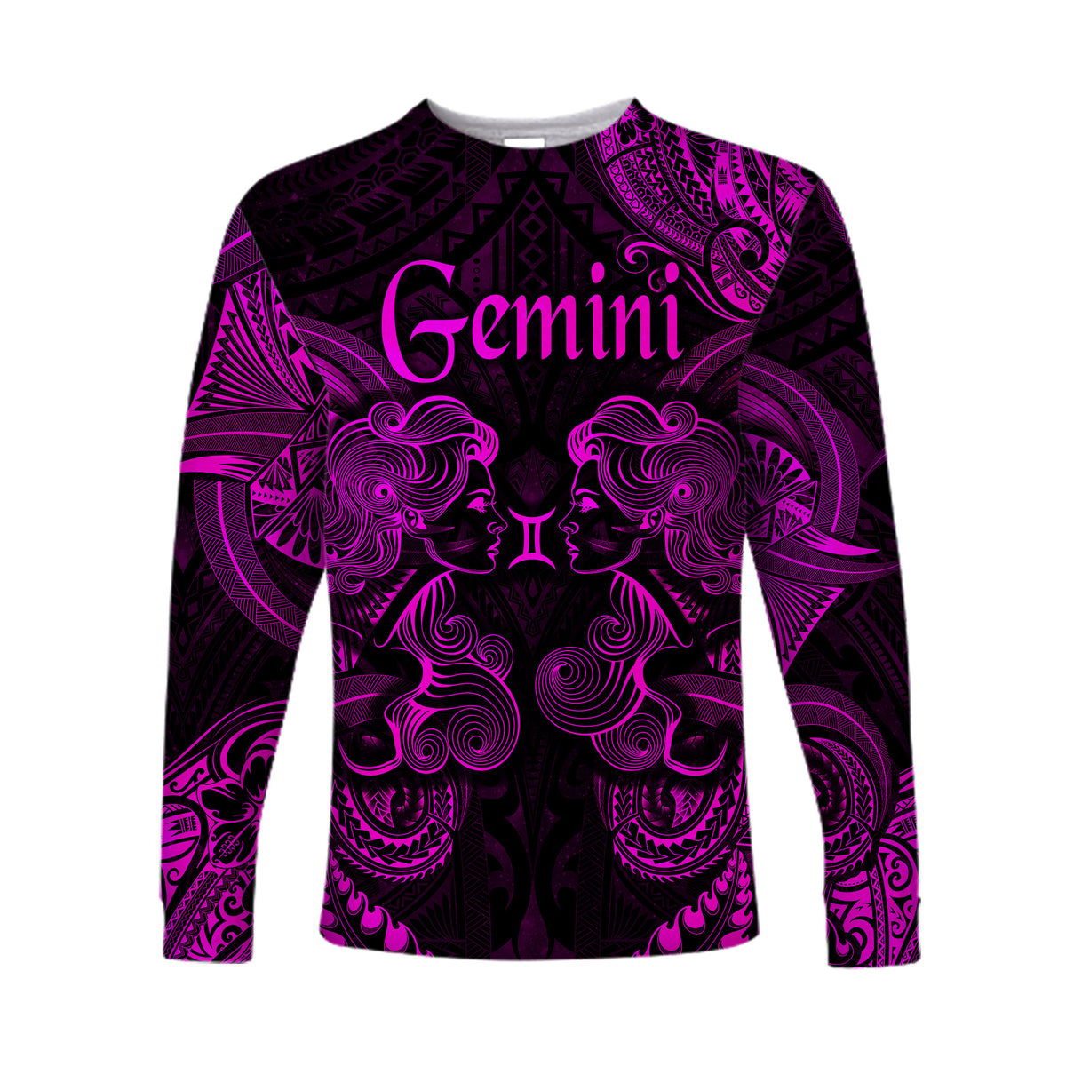 Gemini Zodiac Polynesian Long Sleeve Shirt Unique Style - Pink LT8 Unisex Pink - Polynesian Pride