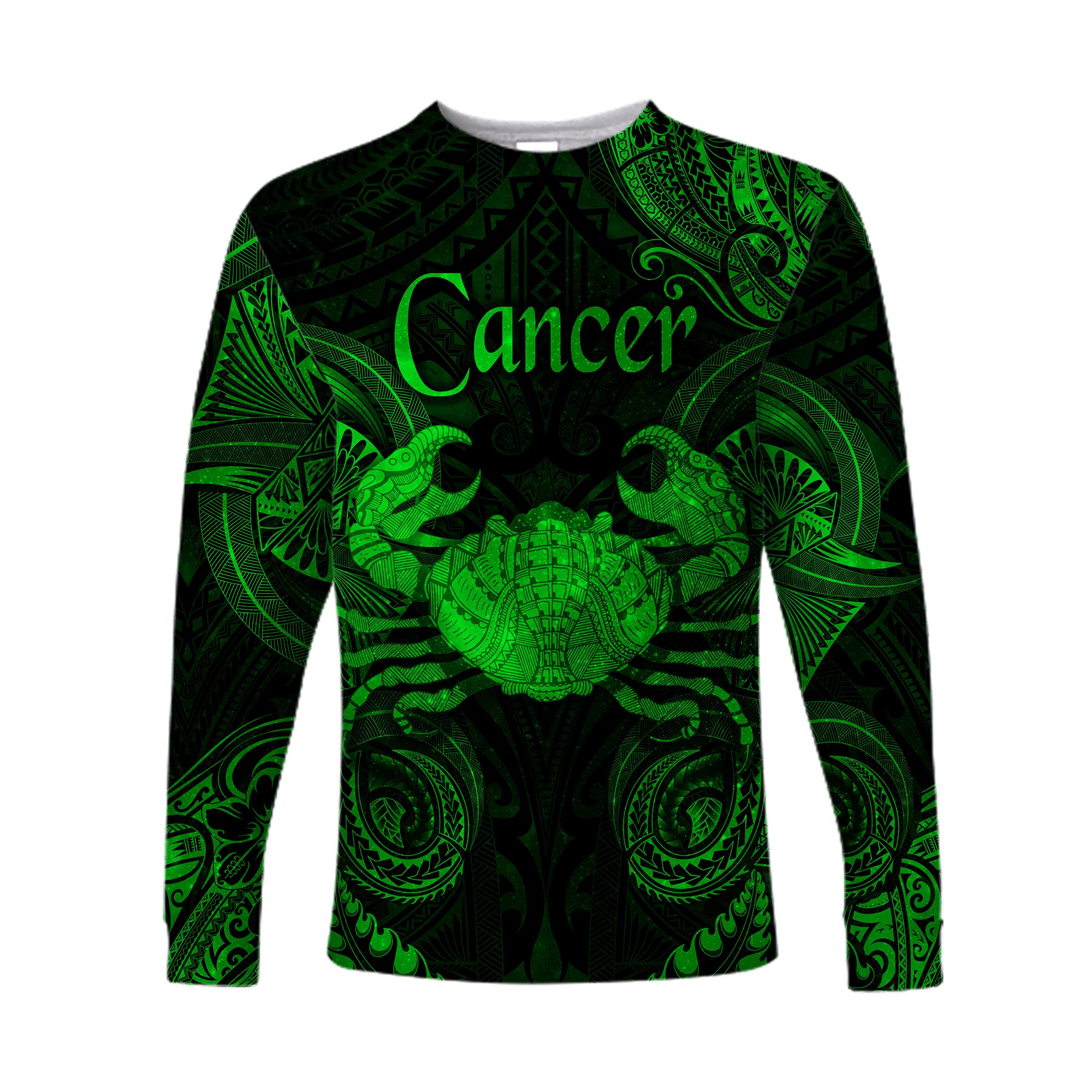 Cancer Zodiac Polynesian Long Sleeve Shirt Unique Style - Green LT8 Unisex Green - Polynesian Pride