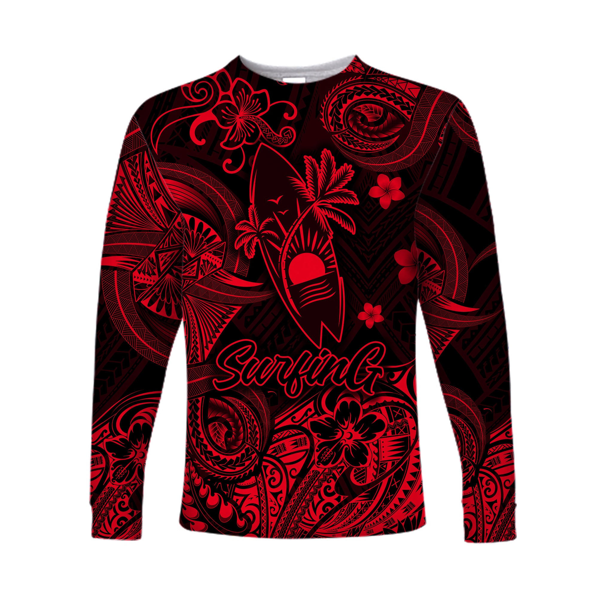 Hawaii Surfing Polynesian Long Sleeve Shirt Unique Style - Red LT8 - Polynesian Pride