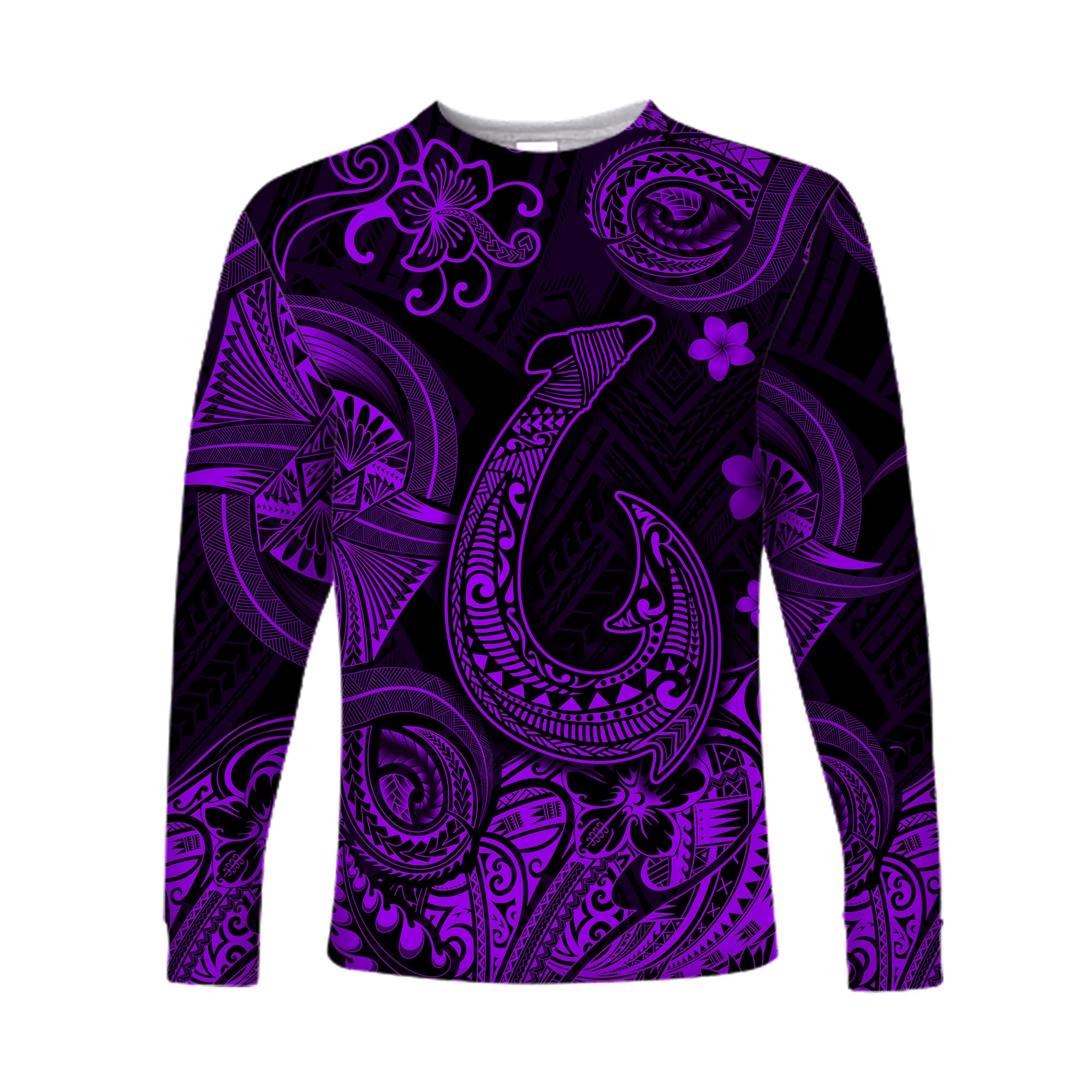 (Custom Personalised) Hawaii Fish Hook Polynesian Long Sleeve Shirt Unique Style - Purple LT8 Unisex Purple - Polynesian Pride