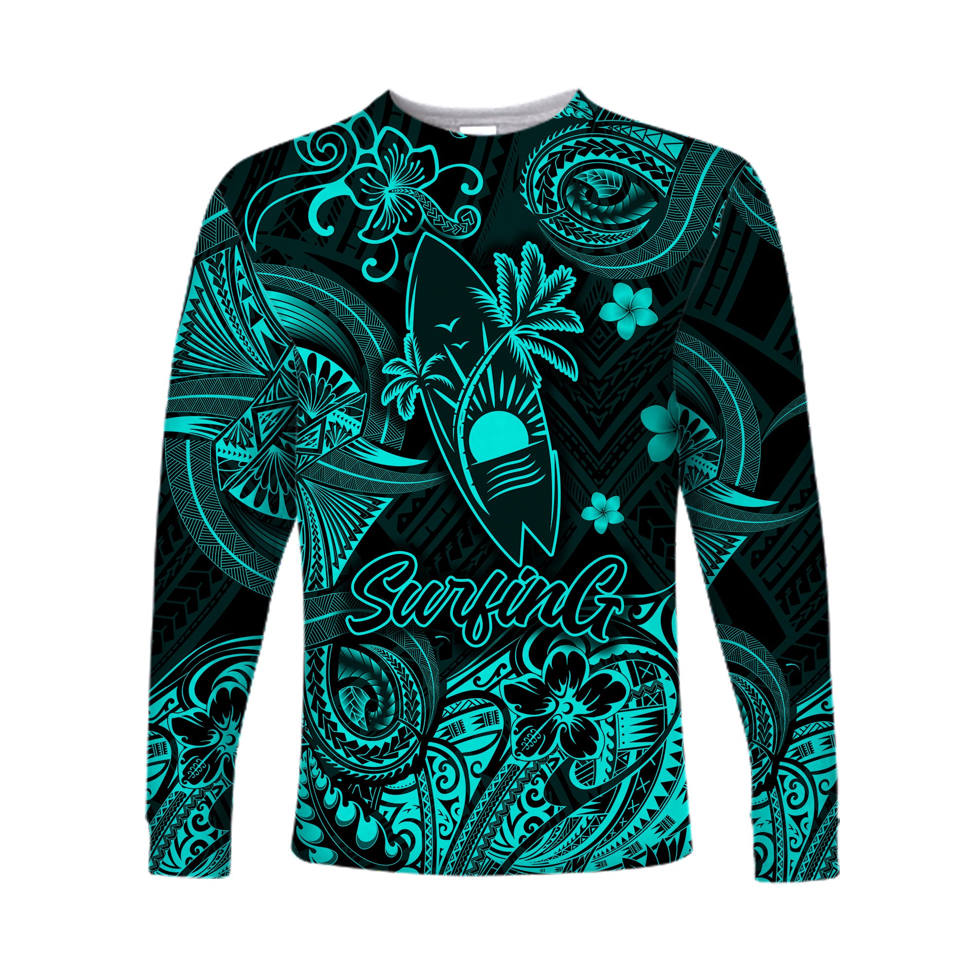 (Custom Personalised) Hawaii Surfing Polynesian Long Sleeve Shirt Unique Style - Turquoise LT8 - Polynesian Pride