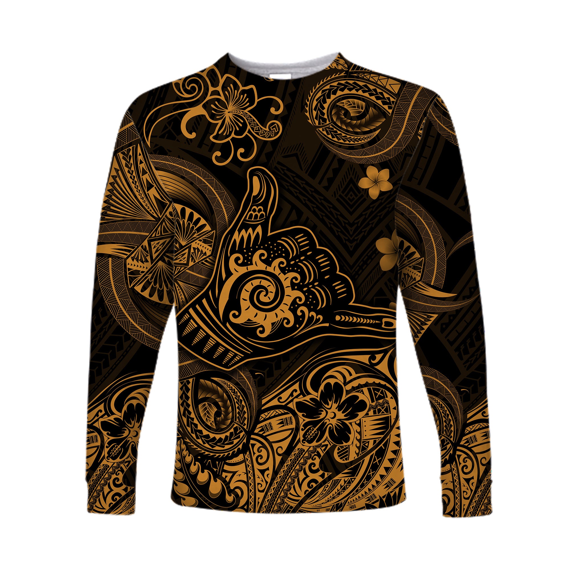 (Custom Personalised) Hawaii Shaka Polynesian Long Sleeve Shirt Unique Style - Gold LT8 - Polynesian Pride