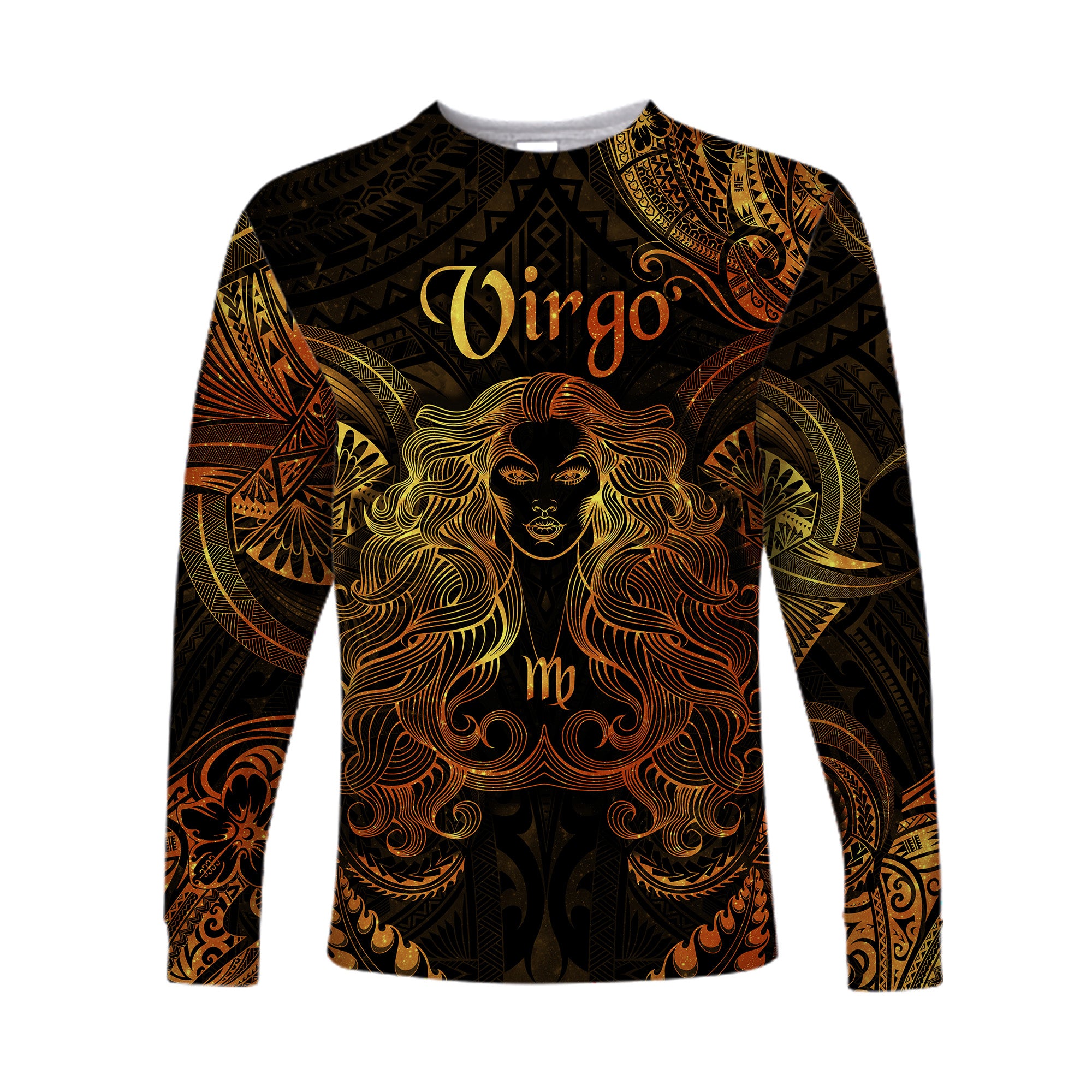 (Custom Personalised) Virgo Zodiac Polynesian Long Sleeve Shirt Unique Style - Gold LT8 Unisex Gold - Polynesian Pride