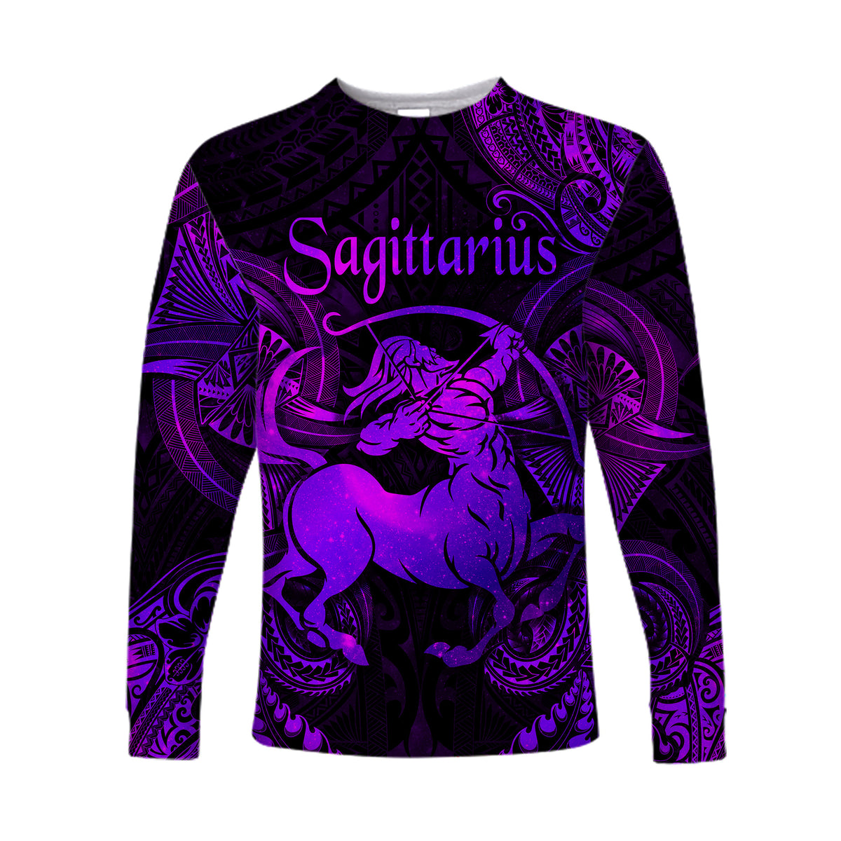 Sagittarius Zodiac Polynesian Long Sleeve Shirt Unique Style - Purple LT8 Unisex Purple - Polynesian Pride