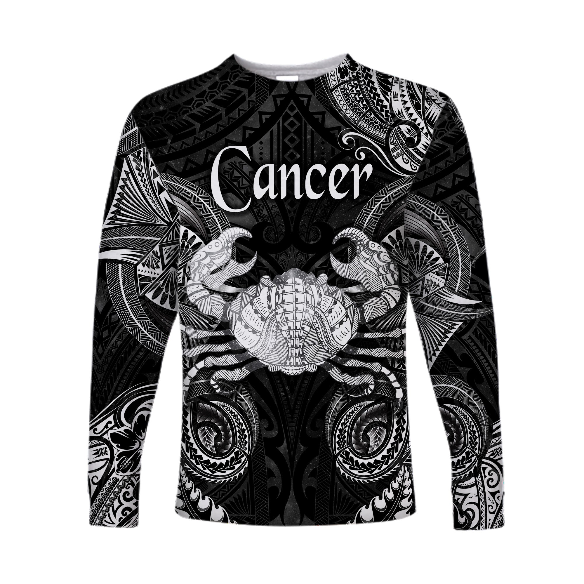 Cancer Zodiac Polynesian Long Sleeve Shirt Unique Style - Black LT8 Unisex Black - Polynesian Pride