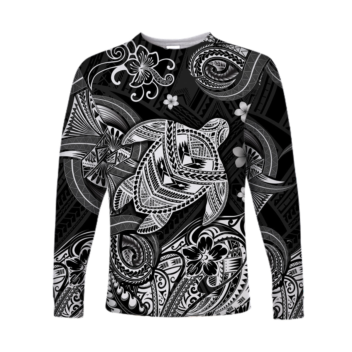 Hawaii Turtle Polynesian Long Sleeve Shirt Plumeria Flower Unique Style - Black LT8 - Polynesian Pride