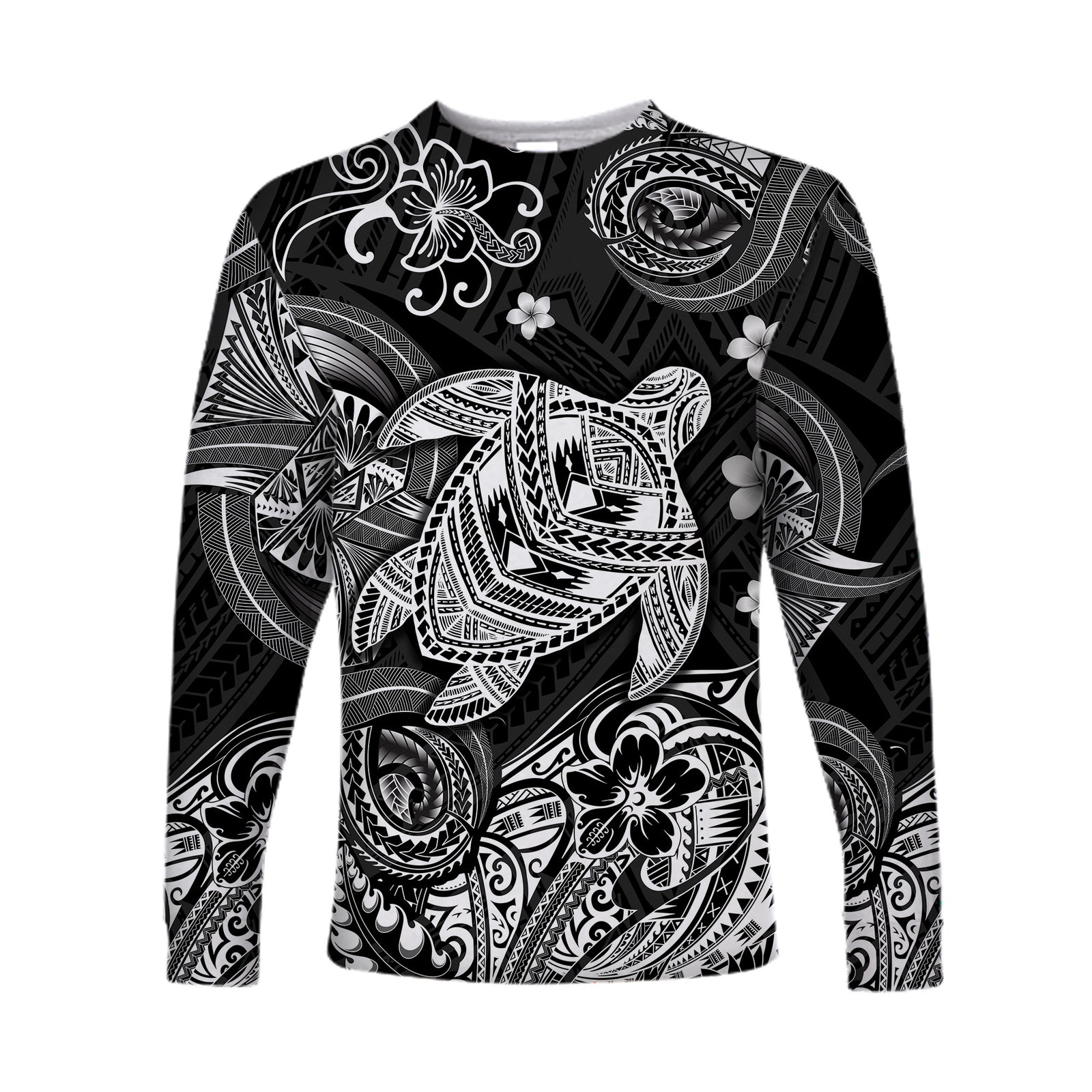 Hawaii Turtle Polynesian Long Sleeve Shirt Plumeria Flower Unique Style - Black LT8 - Polynesian Pride