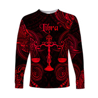 Libra Zodiac Polynesian Long Sleeve Shirt Unique Style - Red LT8 Unisex Red - Polynesian Pride