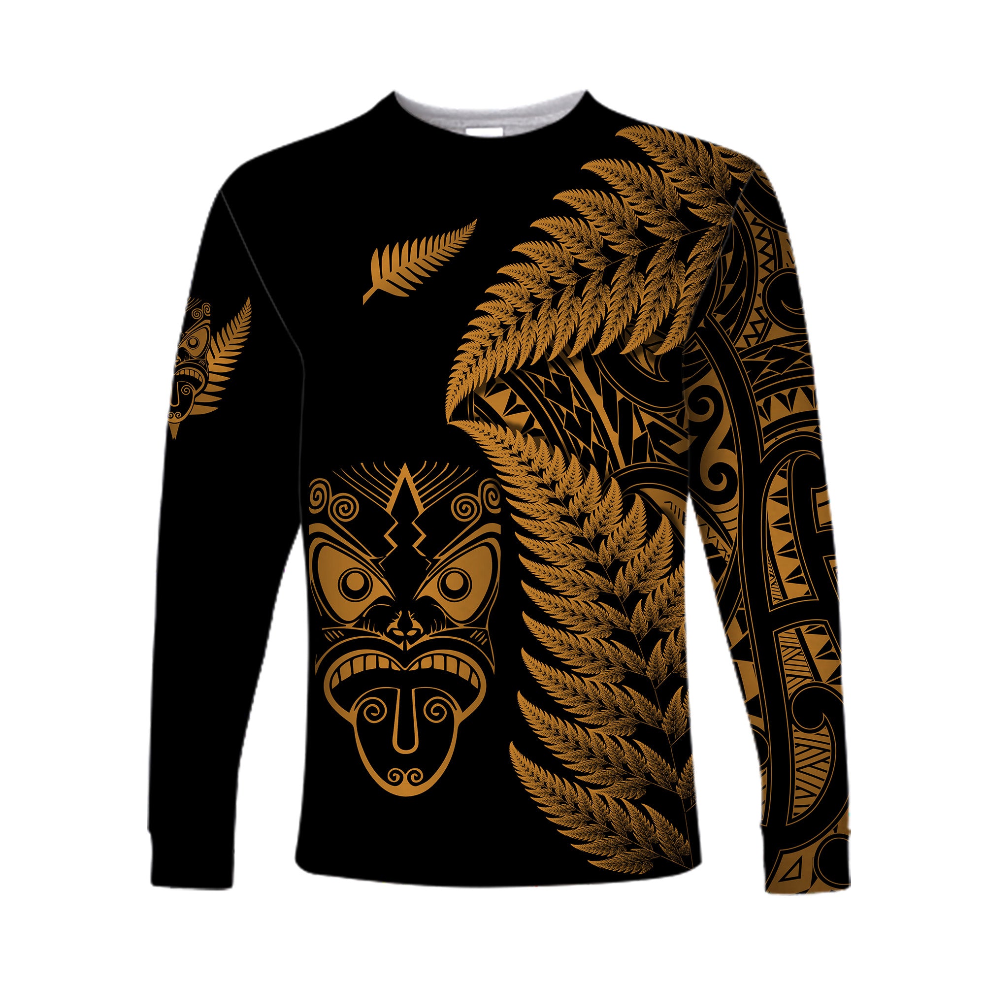 (Custom Personalised) New Zealand Haka Rugby Maori Long Sleeve Shirt Silver Fern Vibes - Gold LT8 Unisex Gold - Polynesian Pride