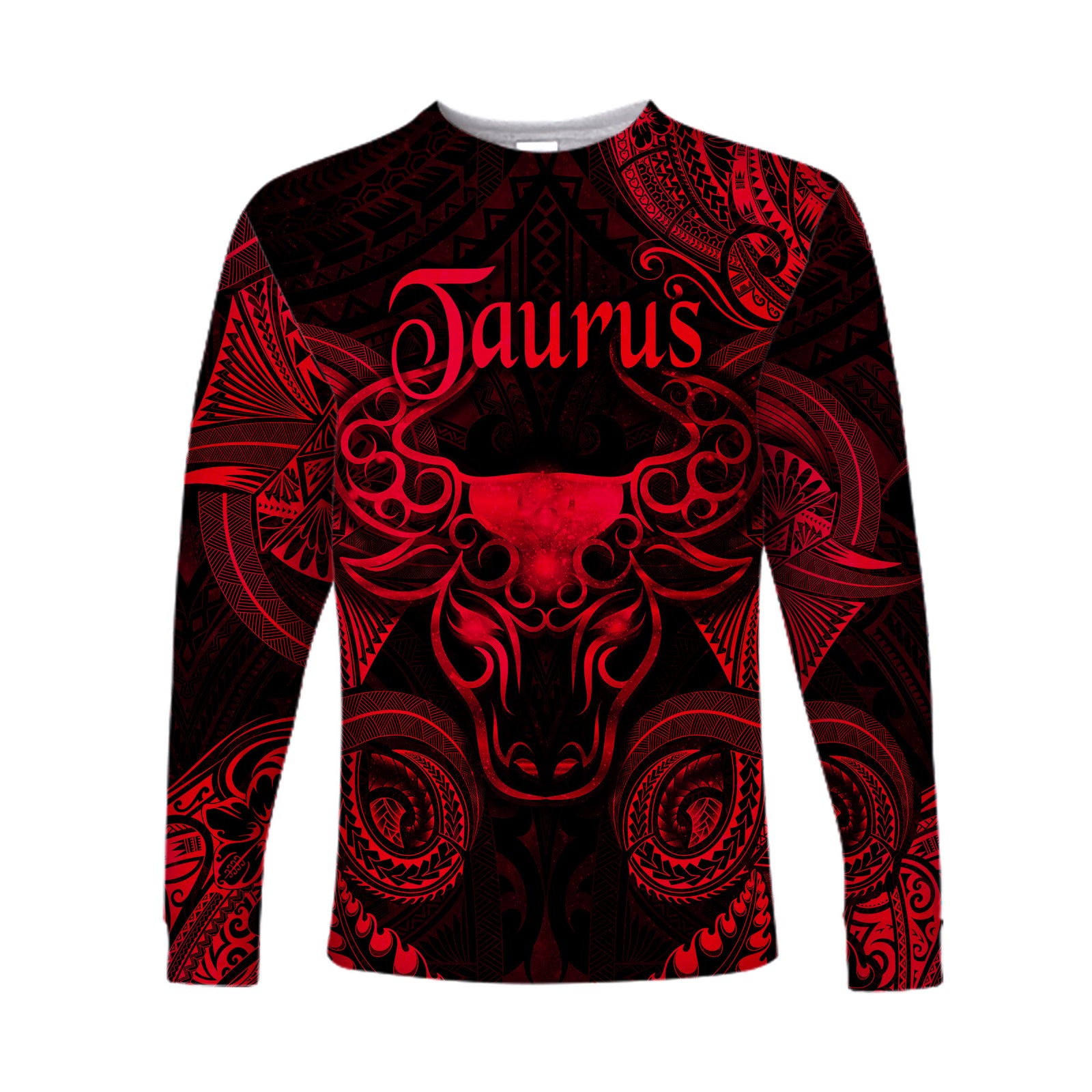 (Custom Personalised) Taurus Zodiac Polynesian Long Sleeve Shirt Unique Style - Red LT8 Unisex Red - Polynesian Pride