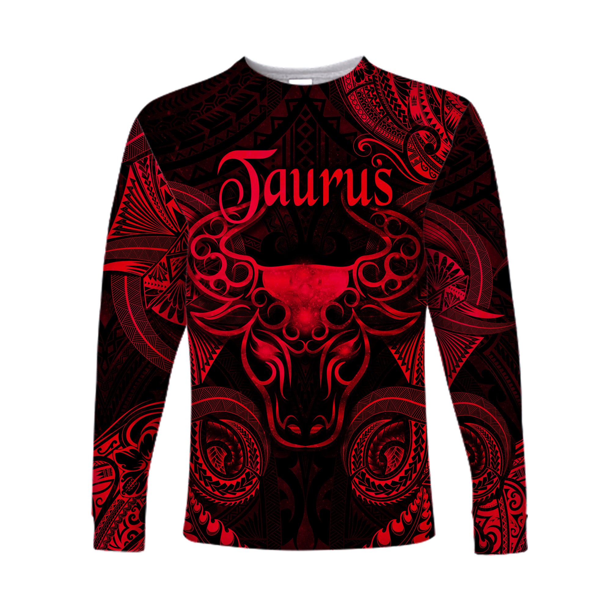 (Custom Personalised) Taurus Zodiac Polynesian Long Sleeve Shirt Unique Style - Red LT8 Unisex Red - Polynesian Pride