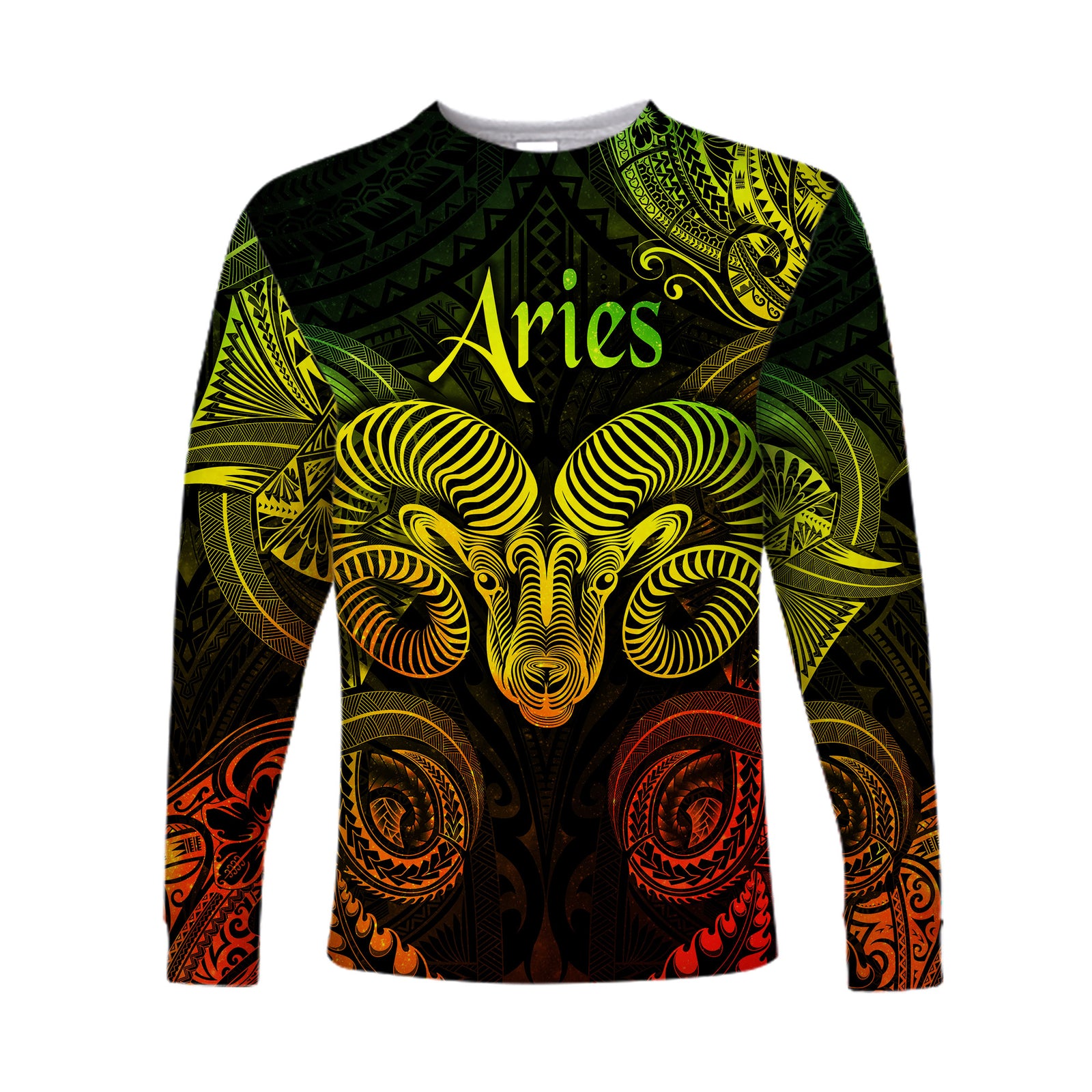 (Custom Personalised) Aries Zodiac Polynesian Long Sleeve Shirt Unique Style - Reggae LT8 Unisex Reggae - Polynesian Pride