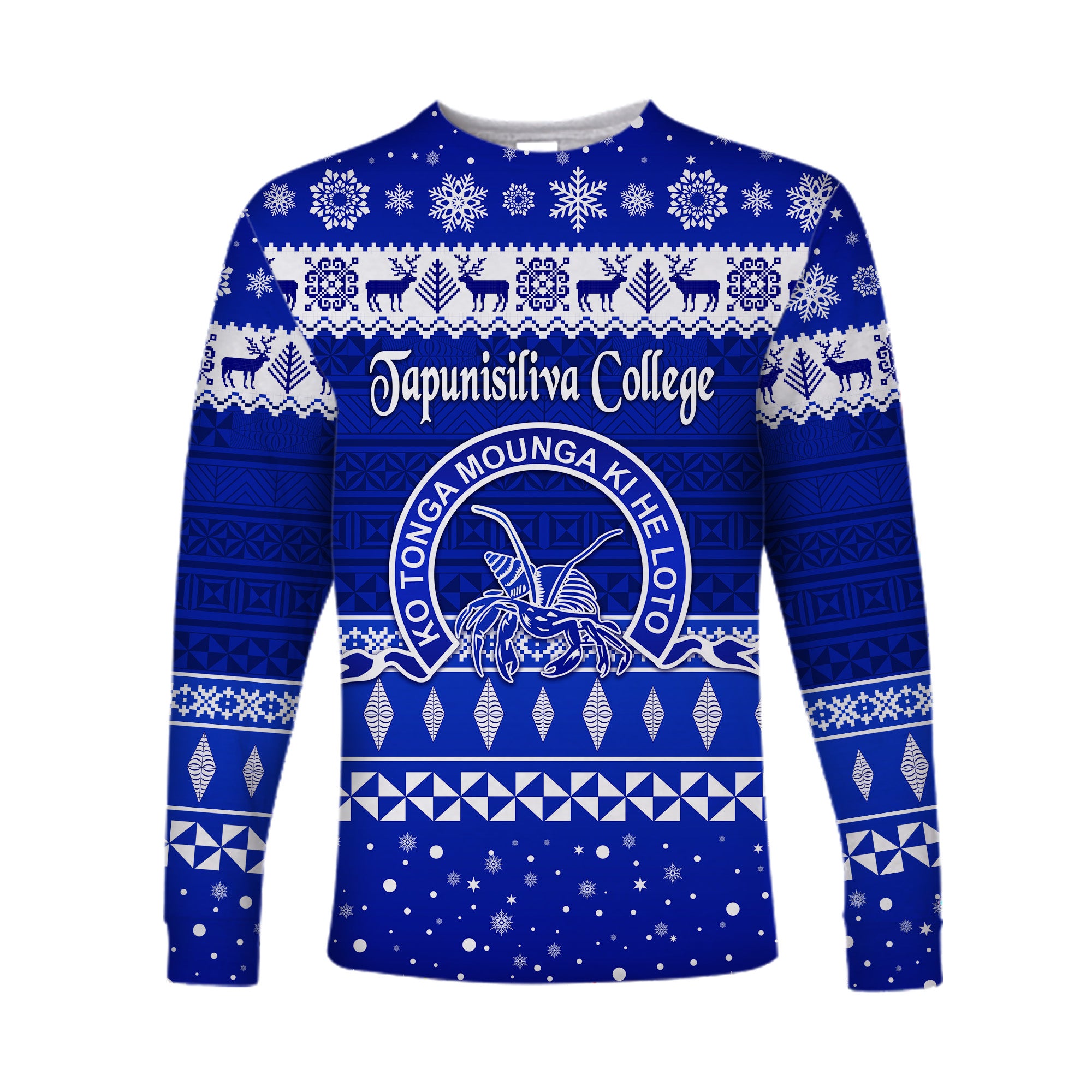 (Custom Personalised) Tapunisiliva College Christmas Long Sleeve Shirt Simple Style LT8 Unisex Blue - Polynesian Pride