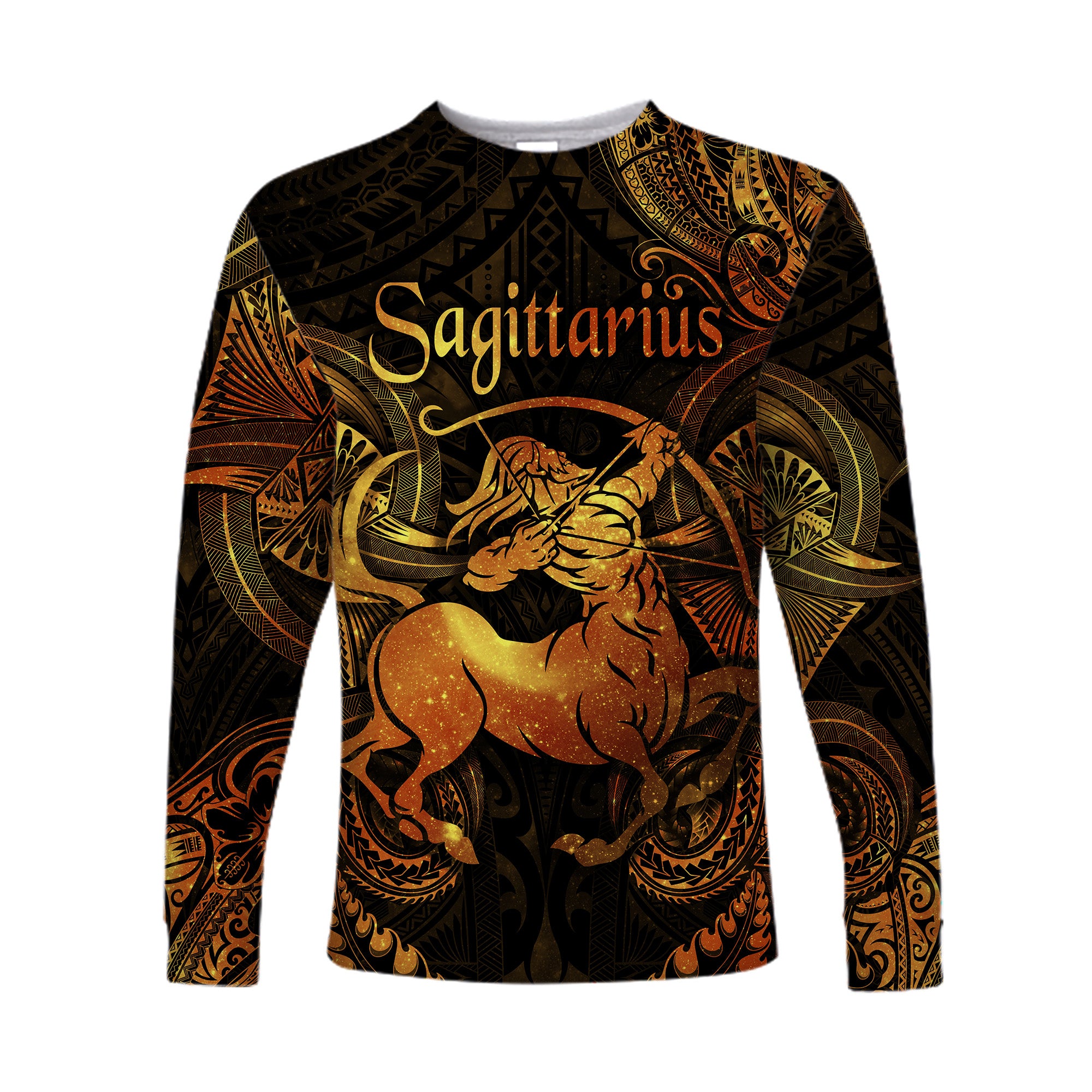 Sagittarius Zodiac Polynesian Long Sleeve Shirt Unique Style - Gold LT8 Unisex Gold - Polynesian Pride