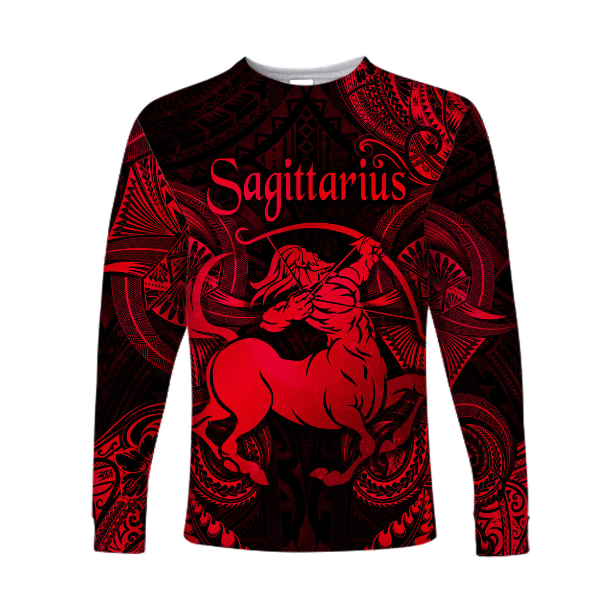 (Custom Personalised) Sagittarius Zodiac Polynesian Long Sleeve Shirt Unique Style - Red LT8 Unisex Red - Polynesian Pride