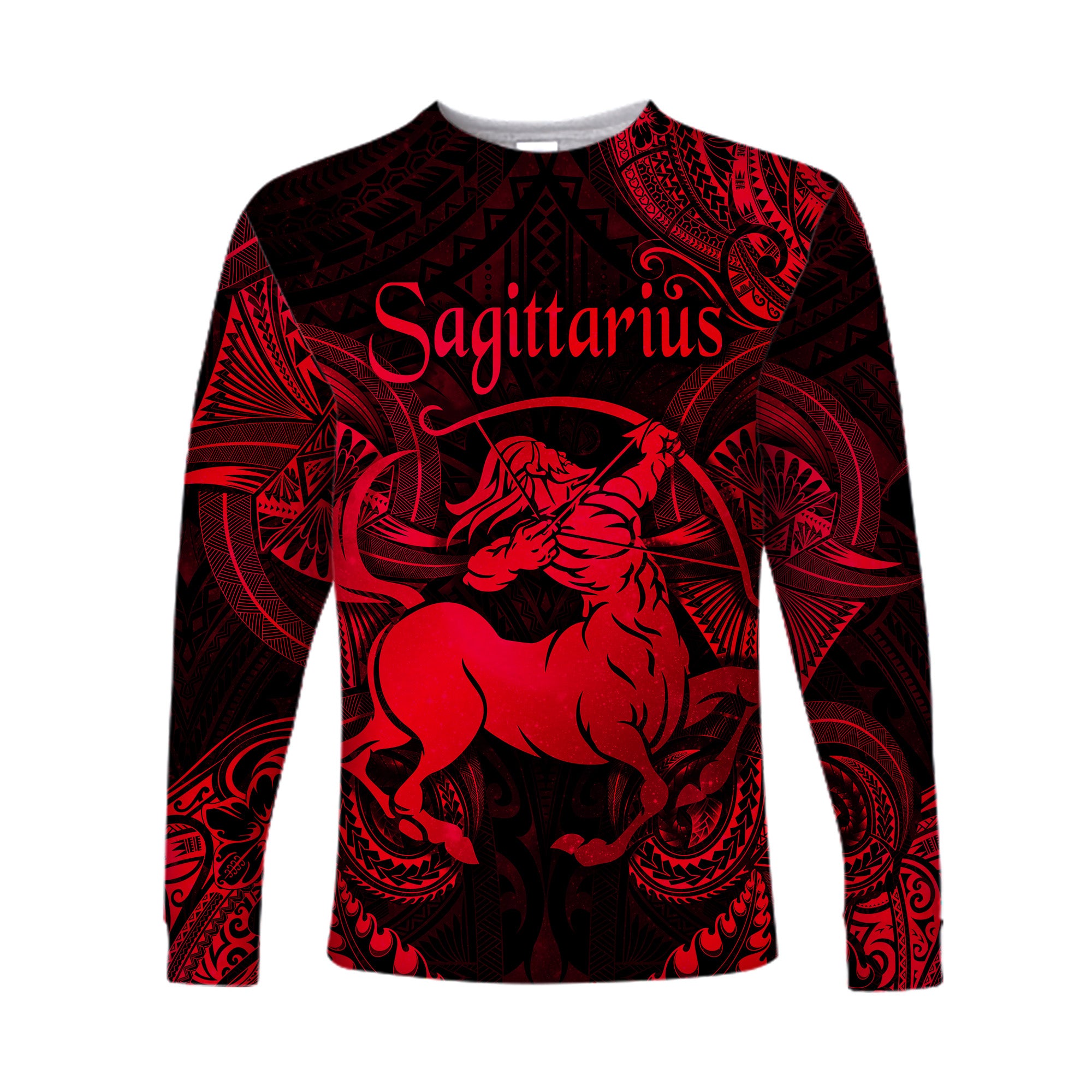 (Custom Personalised) Sagittarius Zodiac Polynesian Long Sleeve Shirt Unique Style - Red LT8 Unisex Red - Polynesian Pride