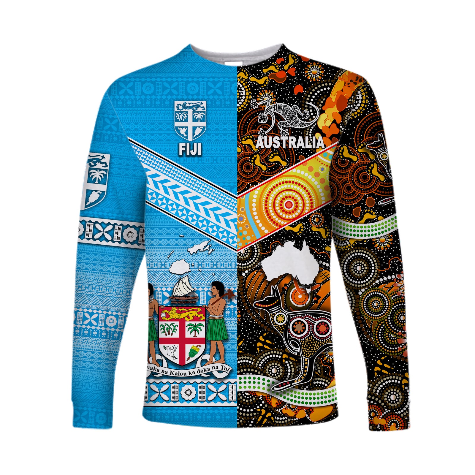 Australia Aboriginal And Fiji Tapa Long Sleeve Shirt Together LT8 Unisex Blue - Polynesian Pride