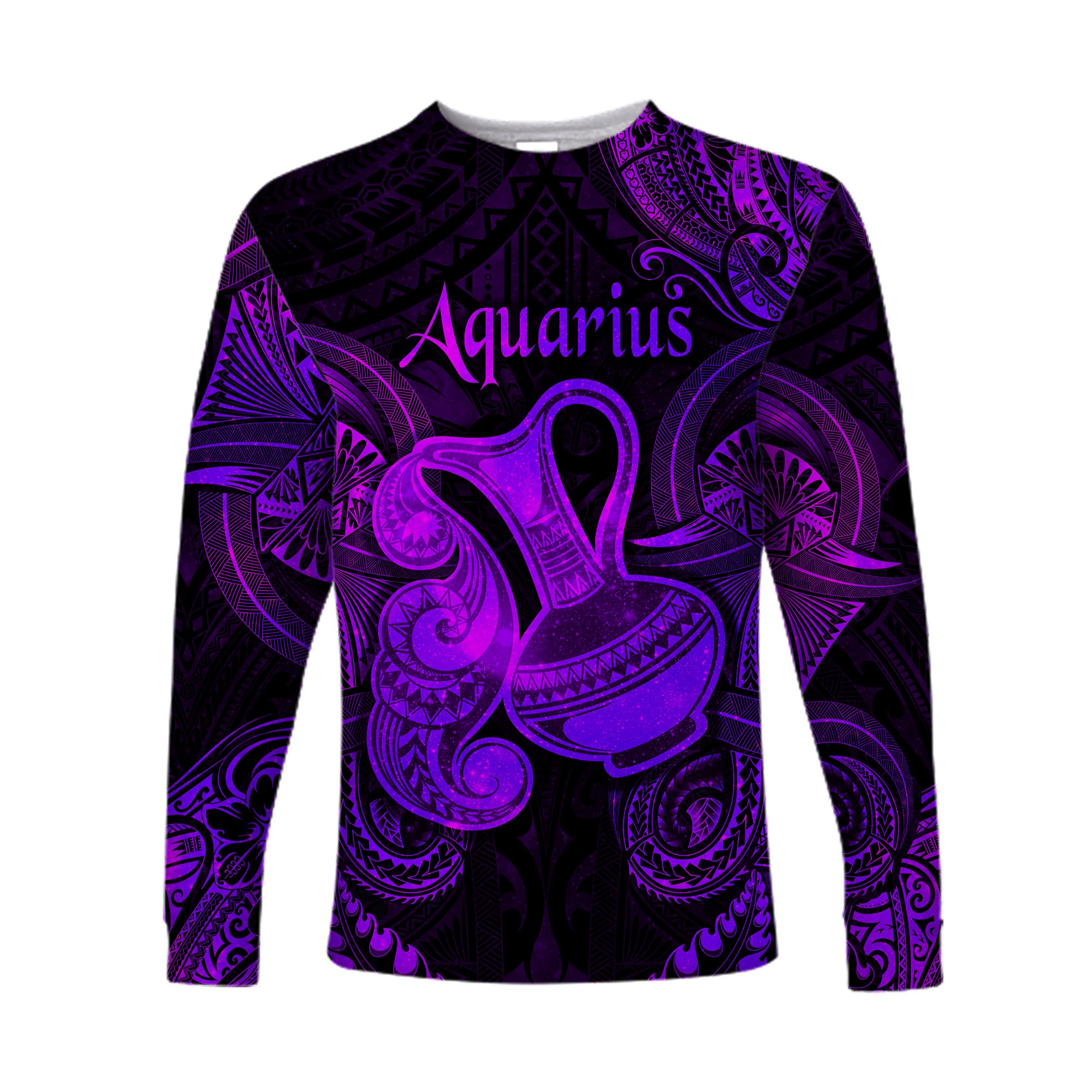 Aquarius Zodiac Polynesian Long Sleeve Shirt Unique Style - Purple LT8 Unisex Purple - Polynesian Pride