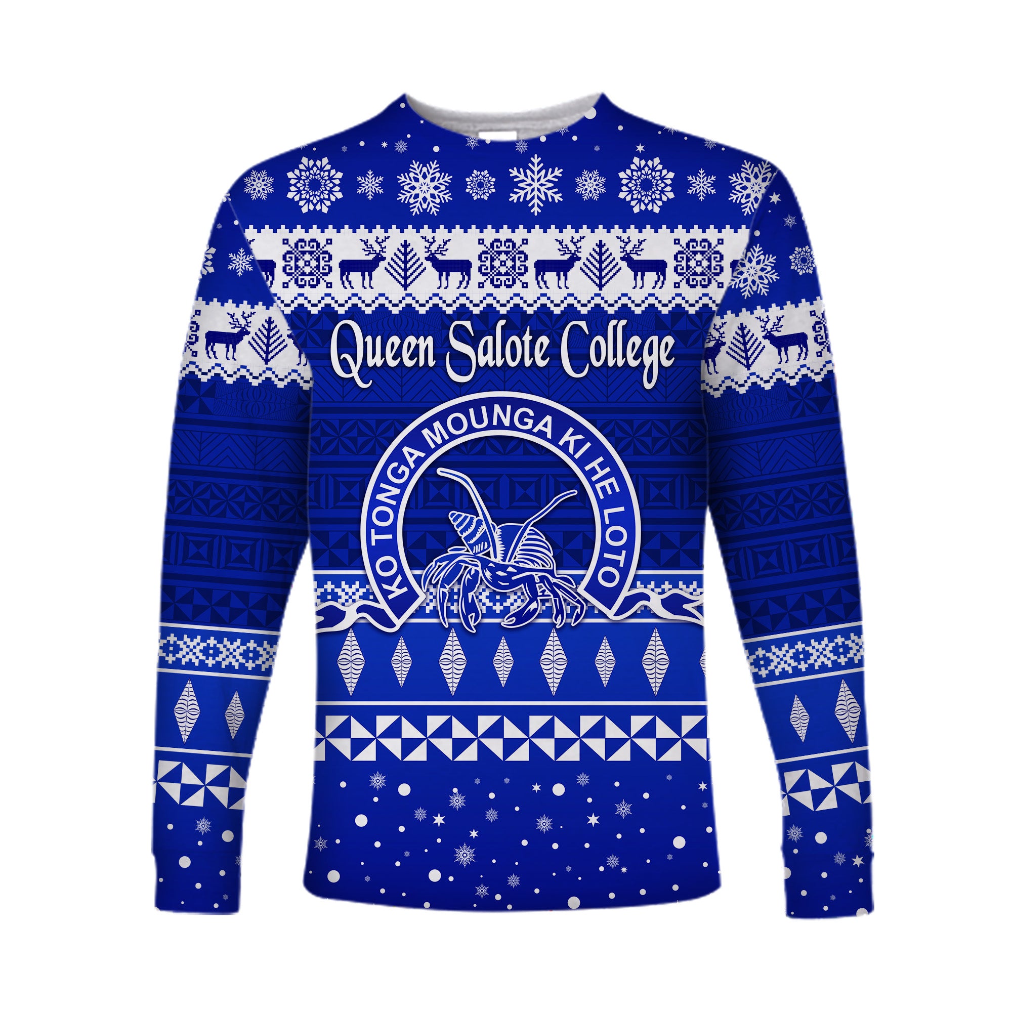 (Custom Personalised) Queen Salote College Christmas Long Sleeve Shirt Simple Style LT8 Unisex Blue - Polynesian Pride