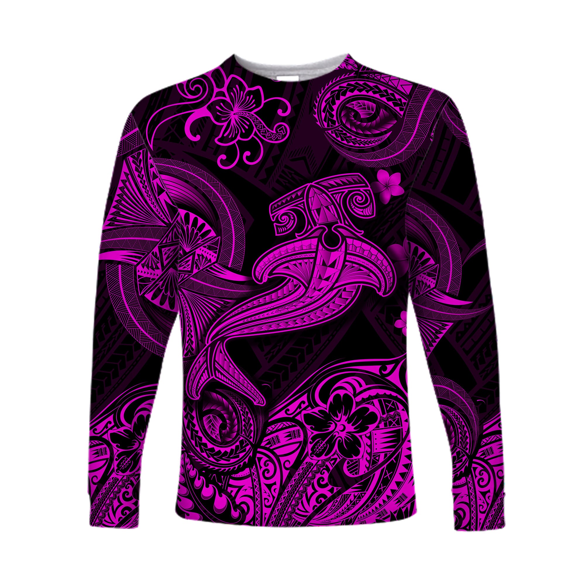 (Custom Personalised) Hawaii Hammer Shark Polynesian Long Sleeve Shirt Unique Style - Pink LT8 Unisex Pink - Polynesian Pride