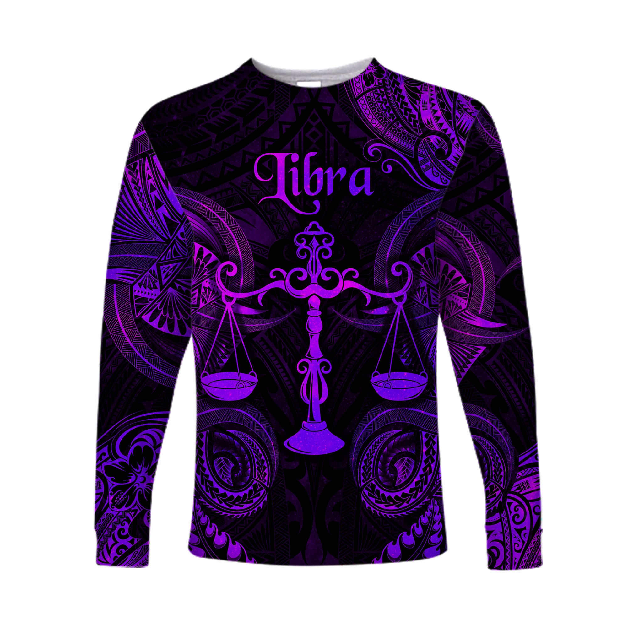 Libra Zodiac Polynesian Long Sleeve Shirt Unique Style - Purple LT8 Unisex Purple - Polynesian Pride