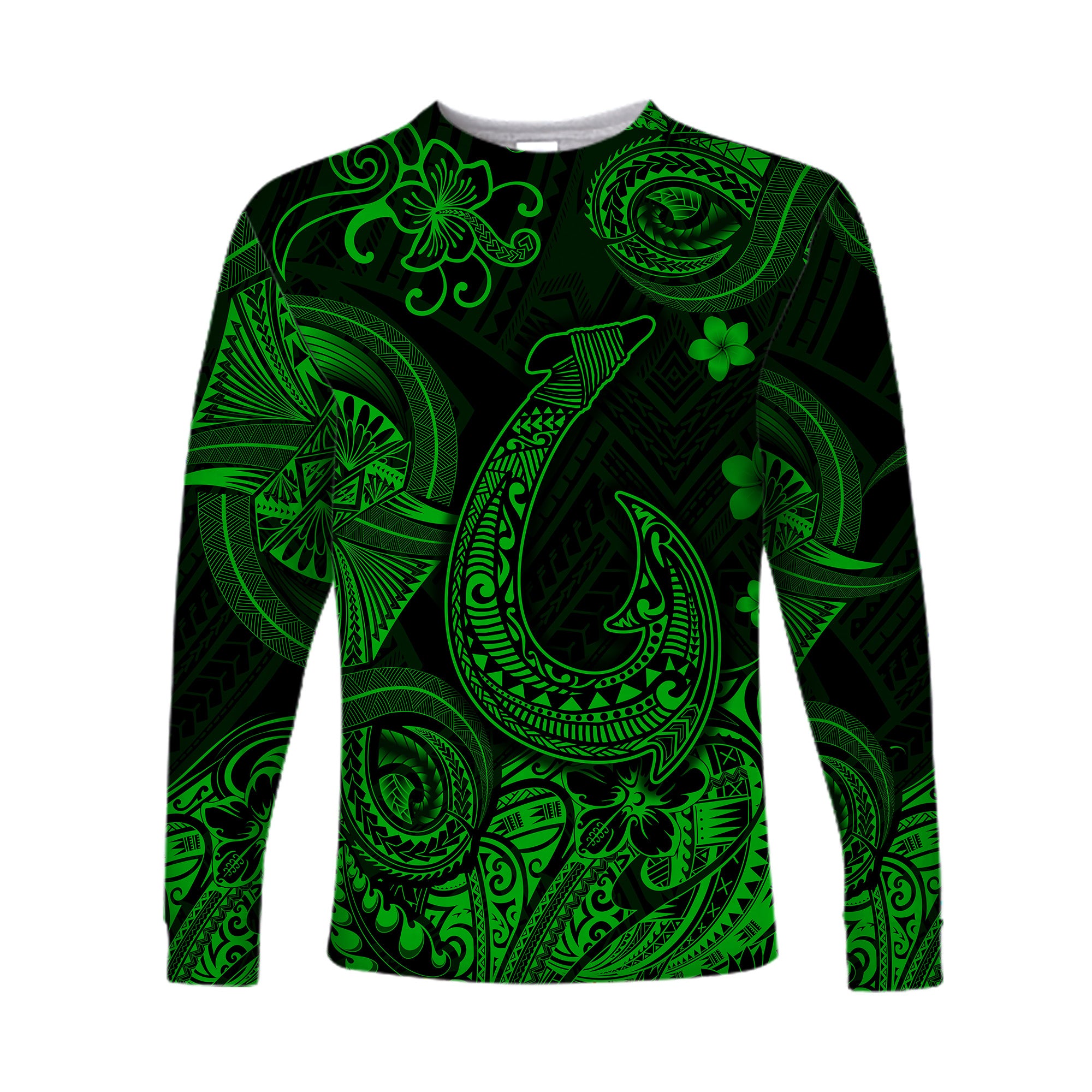 Hawaii Fish Hook Polynesian Long Sleeve Shirt Unique Style - Green LT8 - Polynesian Pride