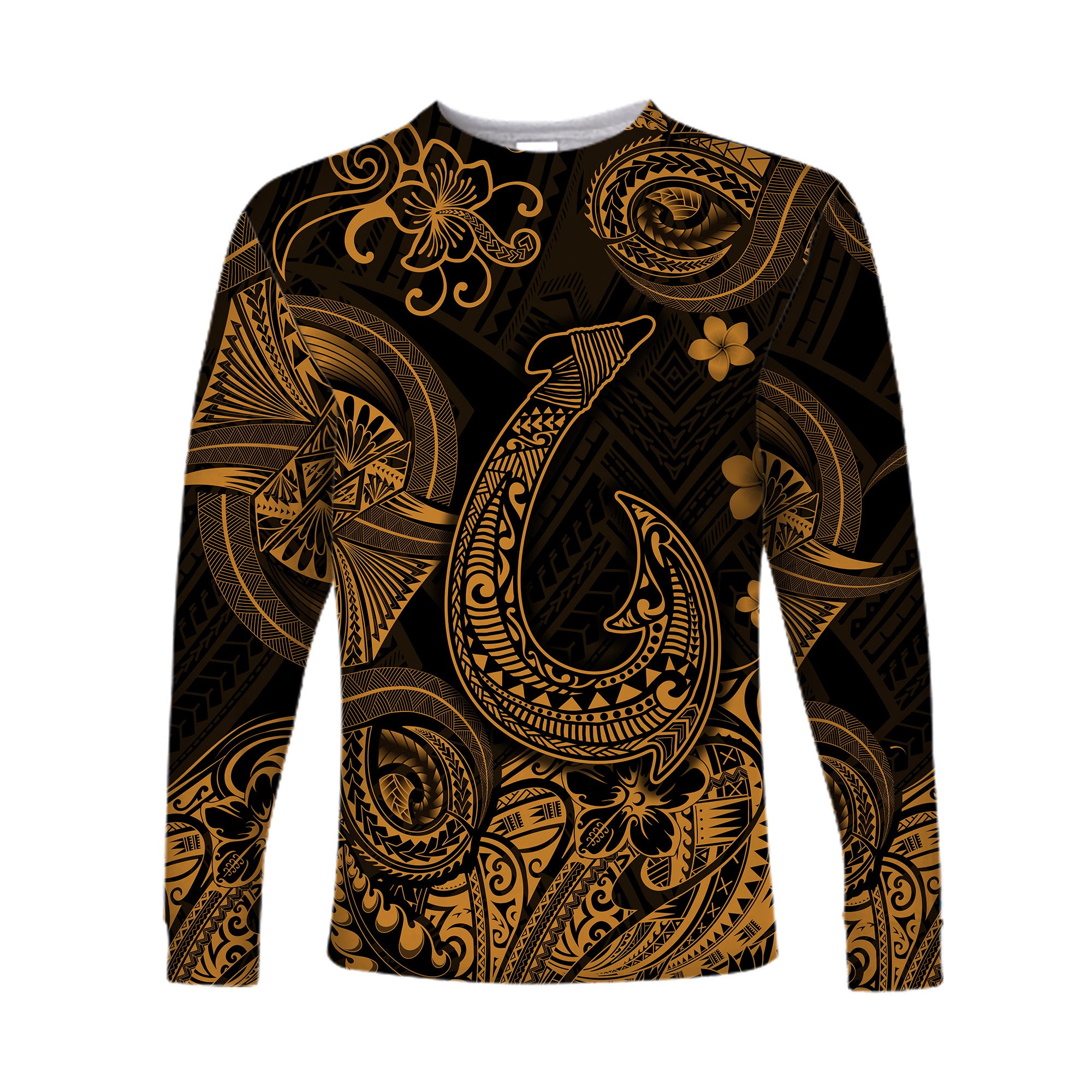 (Custom Personalised) Hawaii Fish Hook Polynesian Long Sleeve Shirt Unique Style - Gold LT8 - Polynesian Pride