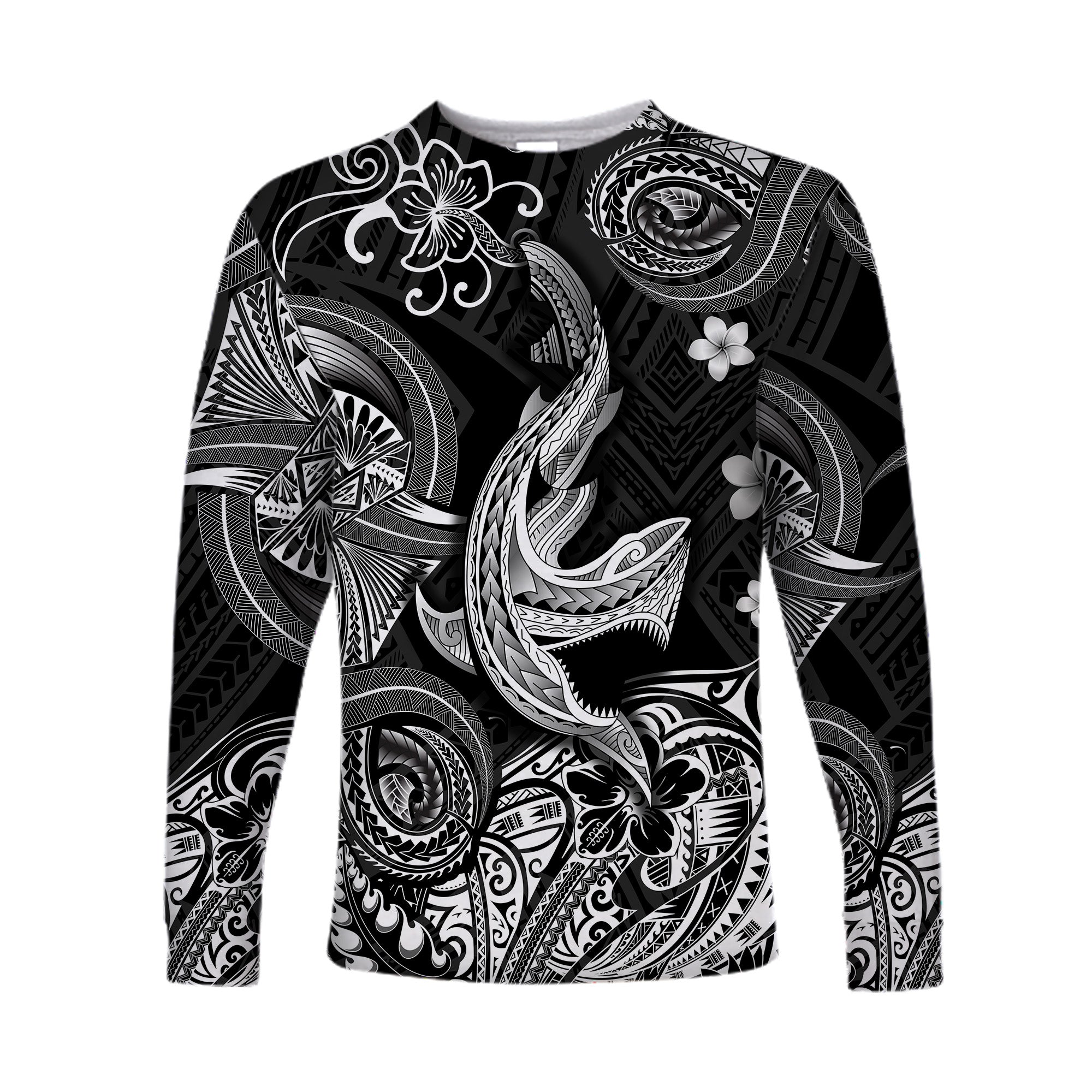 Hawaii Angry Shark Polynesian Long Sleeve Shirt Unique Style - Black LT8 Unisex Black - Polynesian Pride