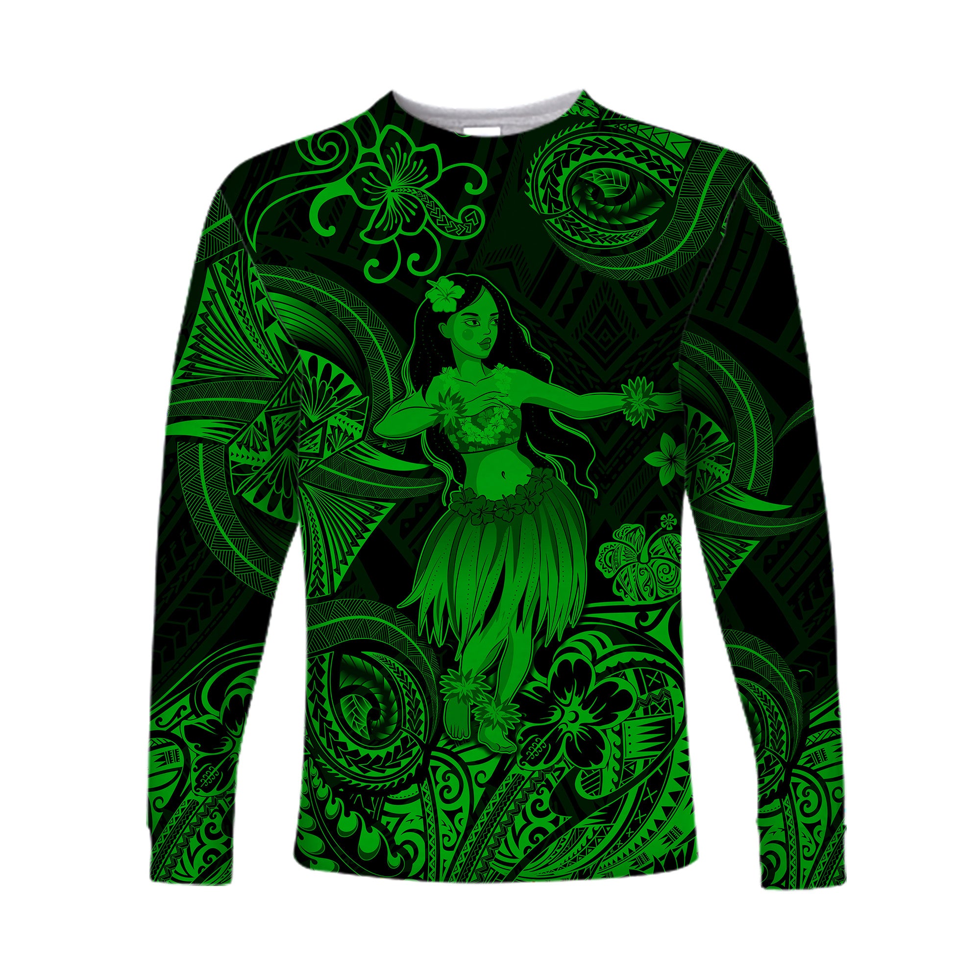 (Custom Personalised) Hawaii Hula Girl Polynesian Long Sleeve Shirt Unique Style - Green LT8 - Polynesian Pride