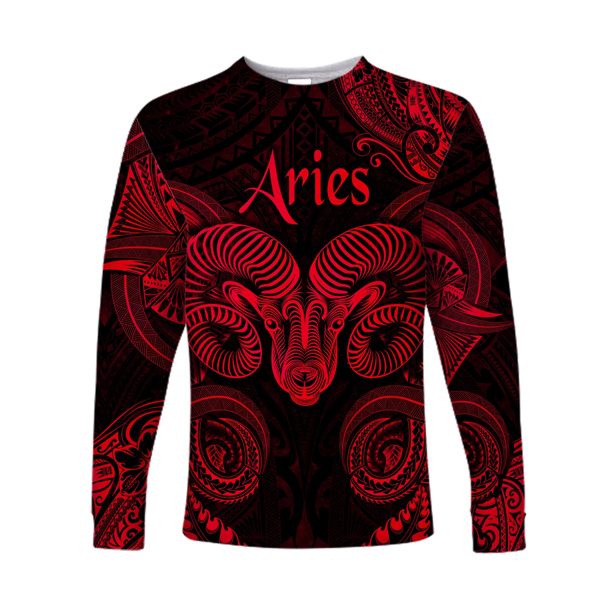 Aries Zodiac Polynesian Long Sleeve Shirt Unique Style - Red LT8 Unisex Red - Polynesian Pride