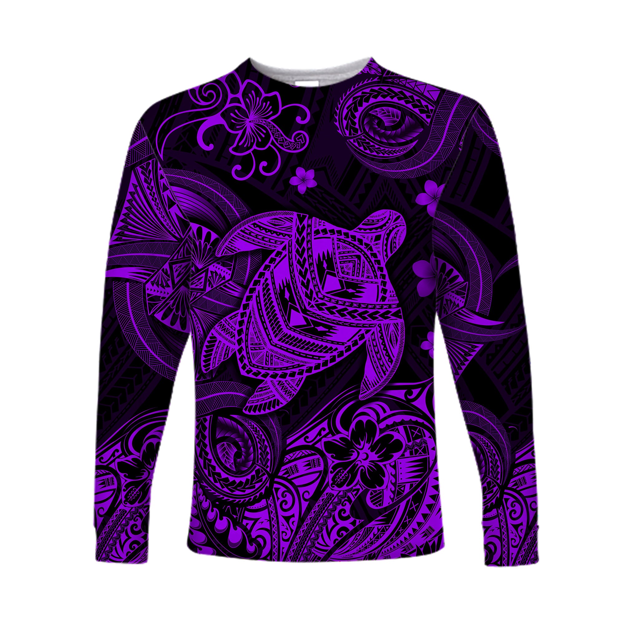 Hawaii Turtle Polynesian Long Sleeve Shirt Plumeria Flower Unique Style - Purple LT8 Unisex Purple - Polynesian Pride