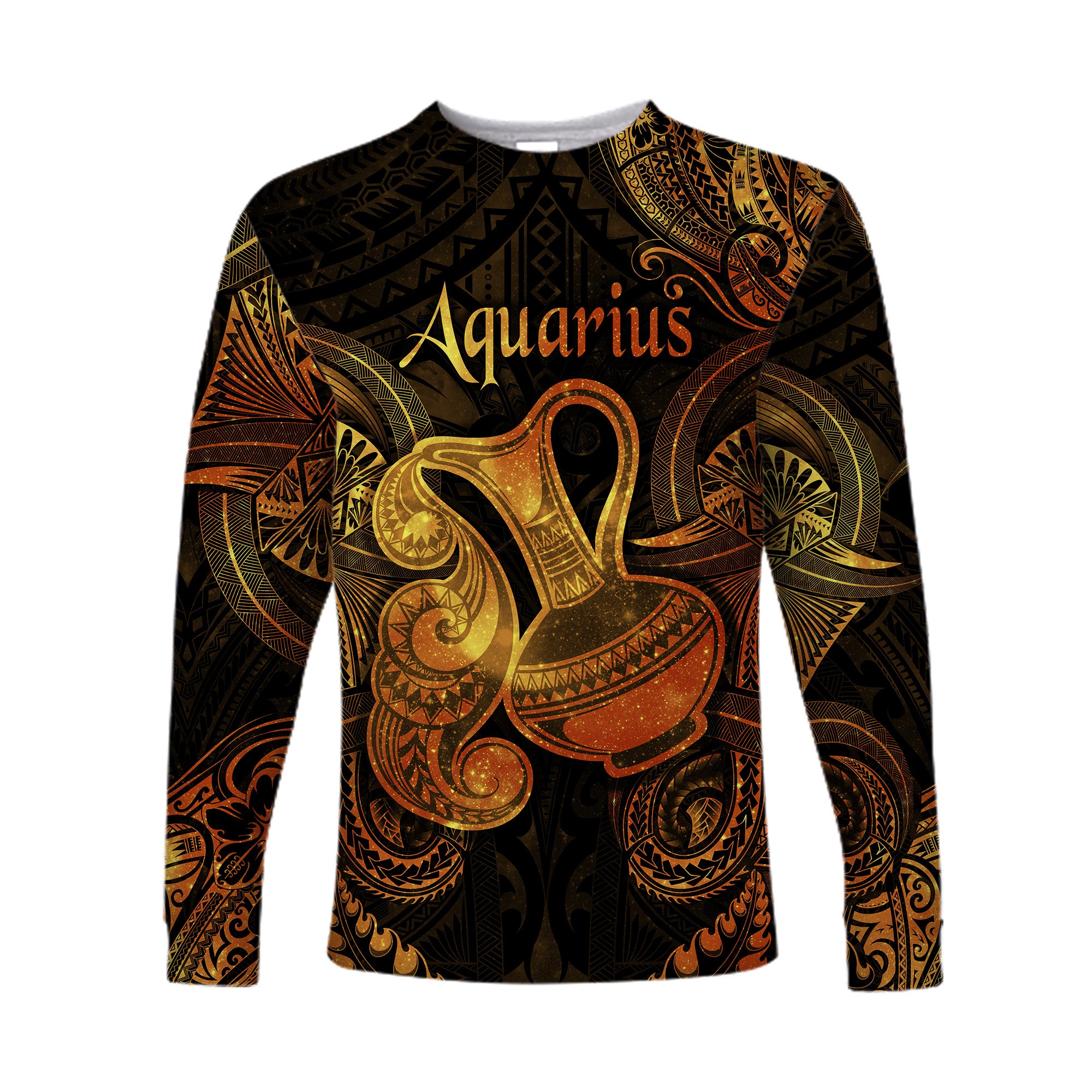 Aquarius Zodiac Polynesian Long Sleeve Shirt Unique Style - Gold LT8 Unisex Gold - Polynesian Pride