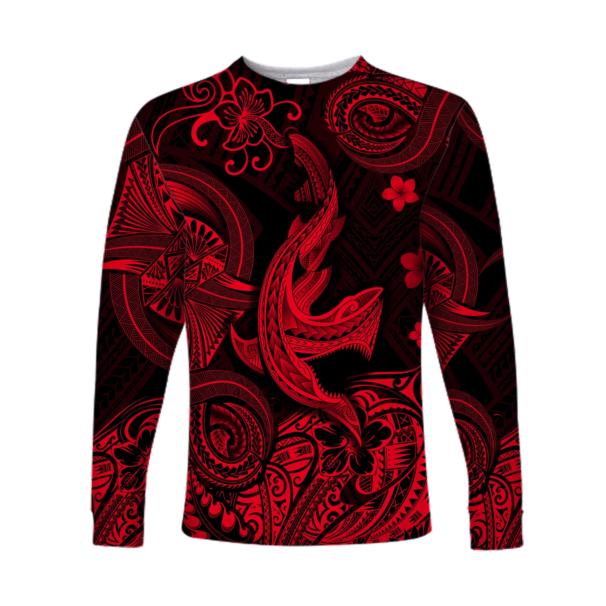 (Custom Personalised) Hawaii Shark Angry Polynesian Long Sleeve Shirt Unique Style - Red LT8 - Polynesian Pride