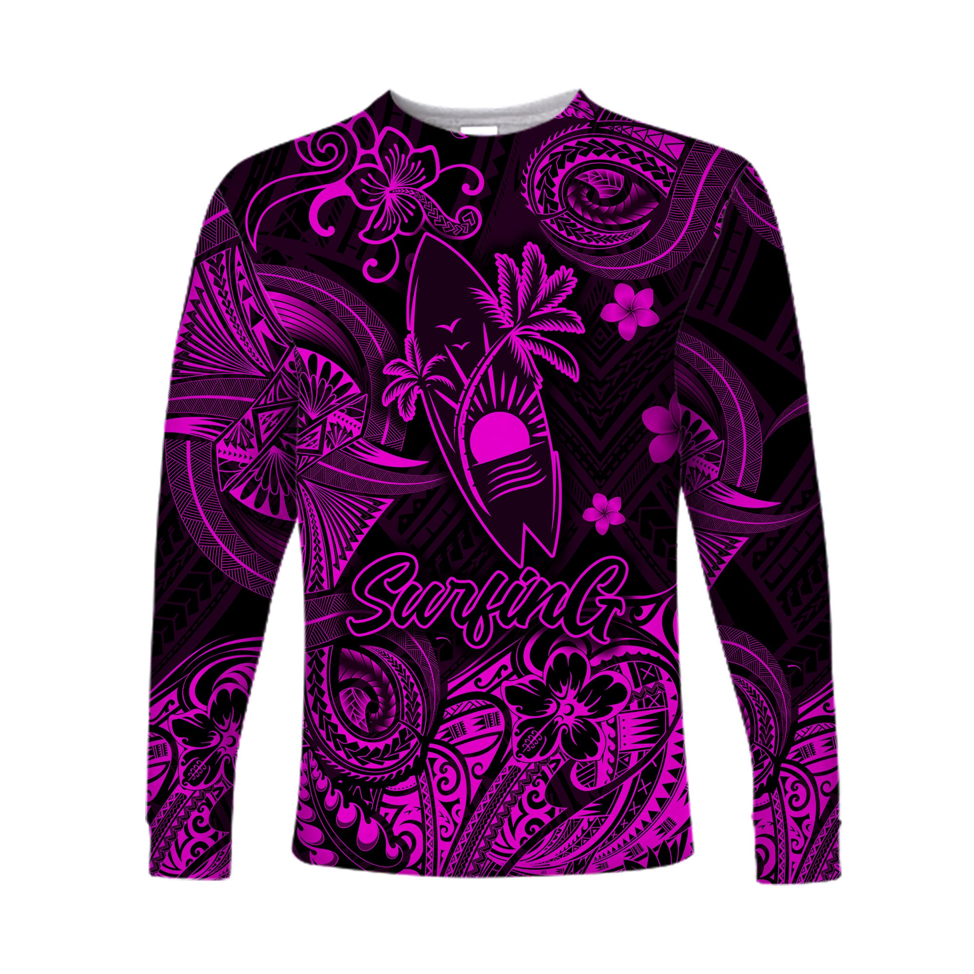 Hawaii Surfing Polynesian Long Sleeve Shirt Unique Style - Pink LT8 - Polynesian Pride