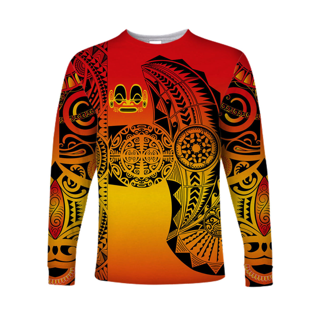 Marquesas Islands Long Sleeve Shirt Marquesan Tattoo Original Style - Gradient Red LT8 - Polynesian Pride