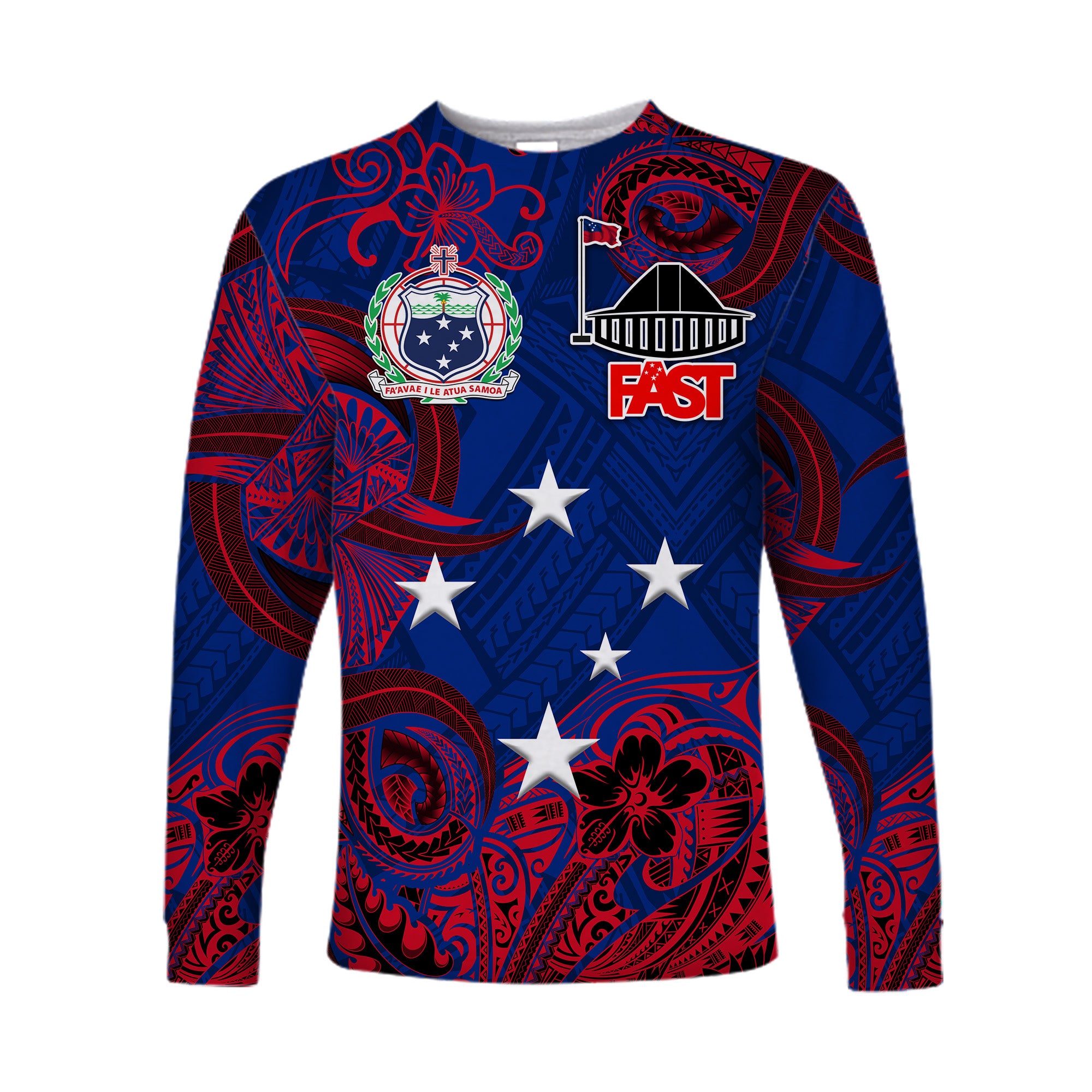 (Custom Personalised) Samoa FAST Party Long Sleeve Shirt Unique Style - NO.1 LT8 Unisex Blue - Polynesian Pride