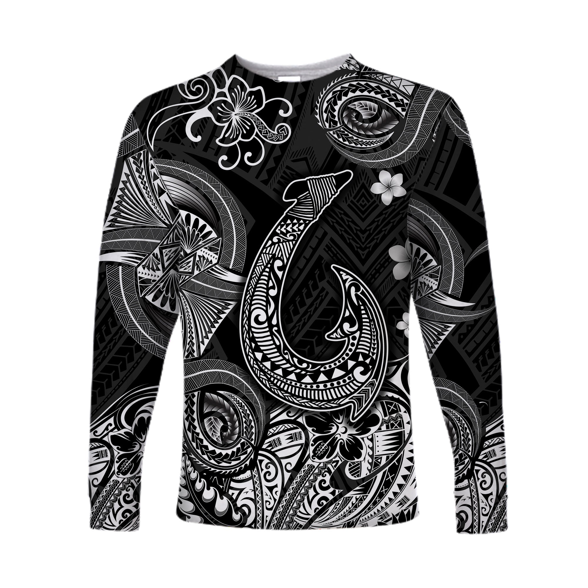 Hawaii Fish Hook Polynesian Long Sleeve Shirt Unique Style - Black LT8 Unisex Black - Polynesian Pride