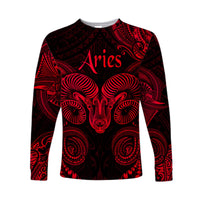 (Custom Personalised) Aries Zodiac Polynesian Long Sleeve Shirt Unique Style - Red LT8 Unisex Red - Polynesian Pride
