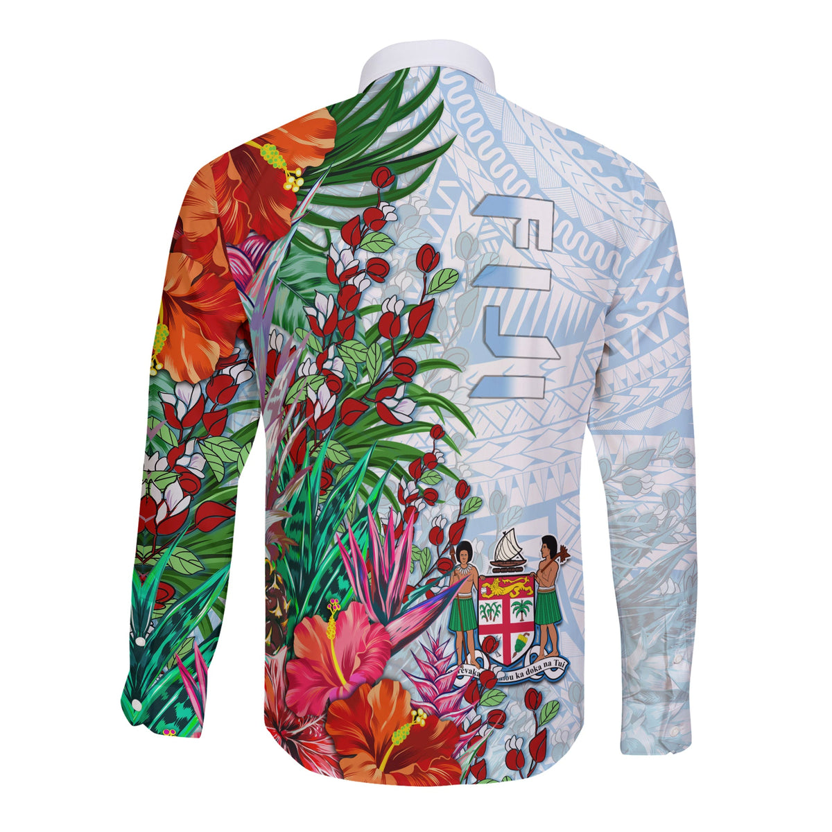 (Custom Personalised) Fiji Long Sleeve Button Shirt Proud Fijian Tapa mix Tagimoucia Flowers LT13 - Polynesian Pride