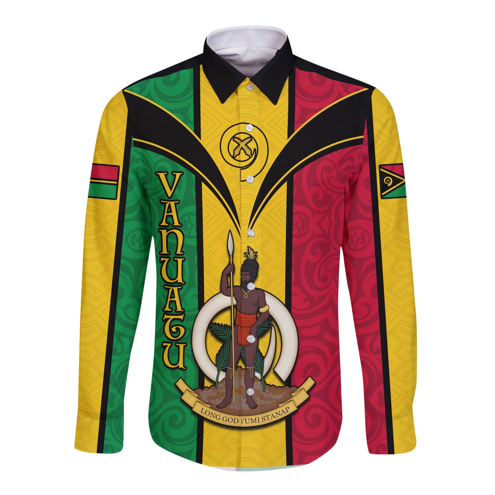 Vanuatu Long Sleeve Button Shirt Pig Tusk Polynesian LT13 Unisex Yellow - Polynesian Pride