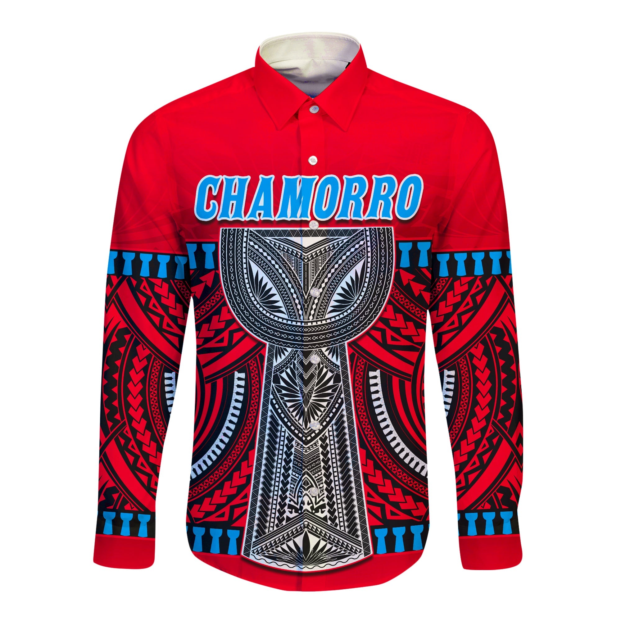 Guam Chamorro Long Sleeve Button Shirt Latte Stone Red Polynesian Haligi LT13 Unisex Red - Polynesian Pride